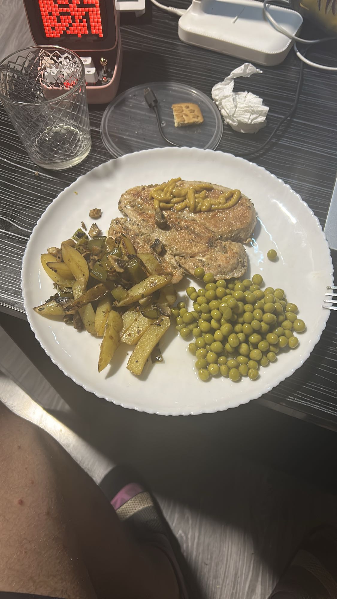 Chicken, potatoes, peas