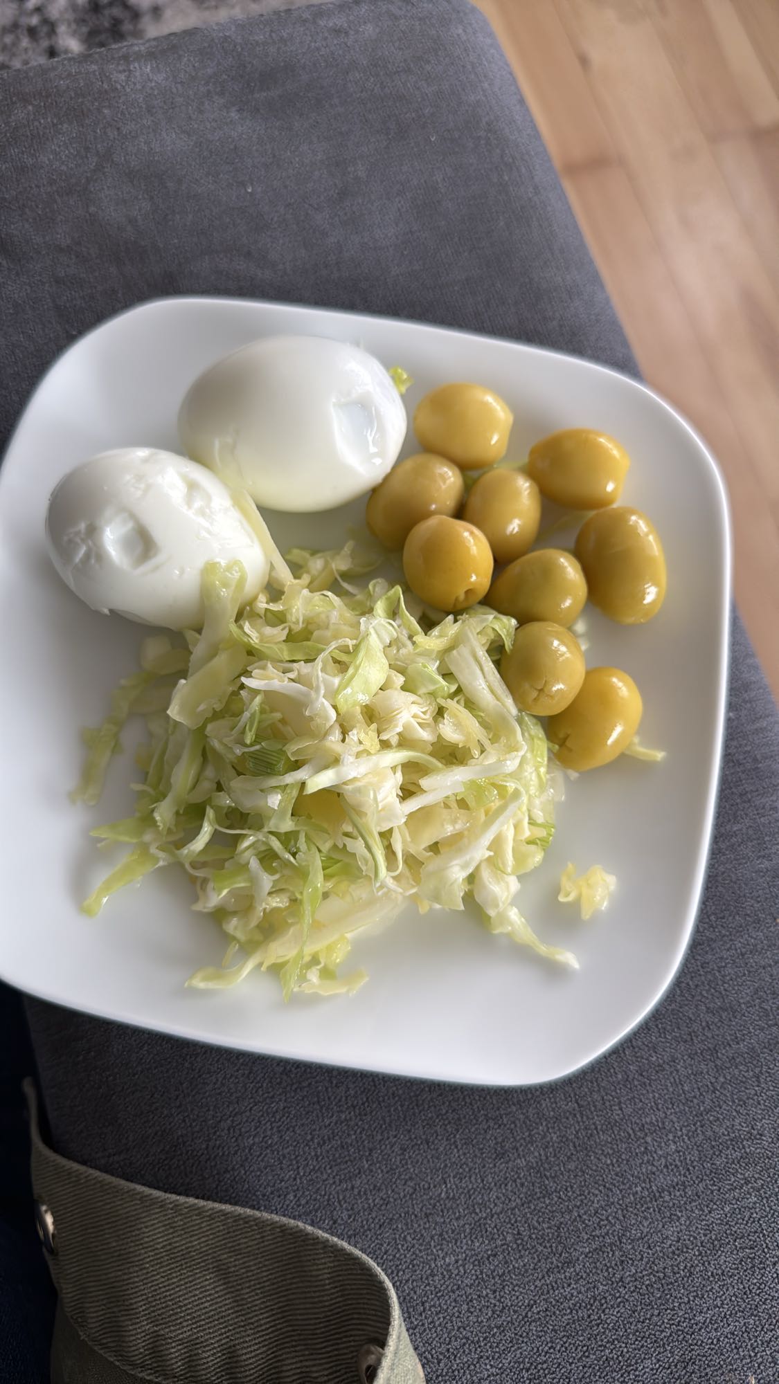 Eggs with olives salad