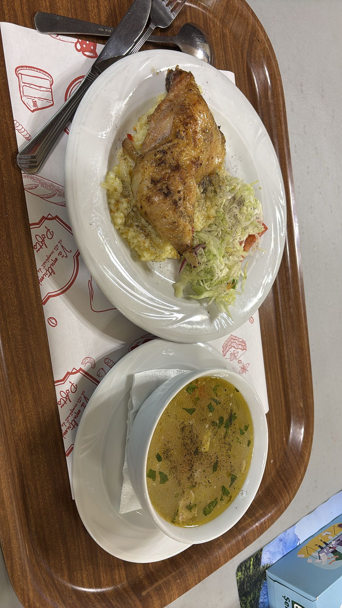 Chicken with rice and soup