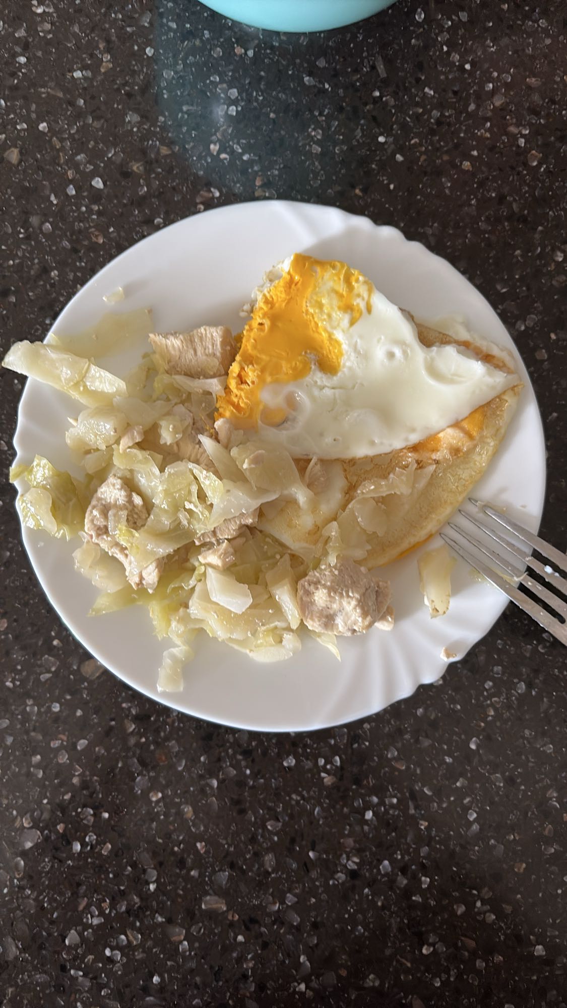Egg, chicken, cabbage plate