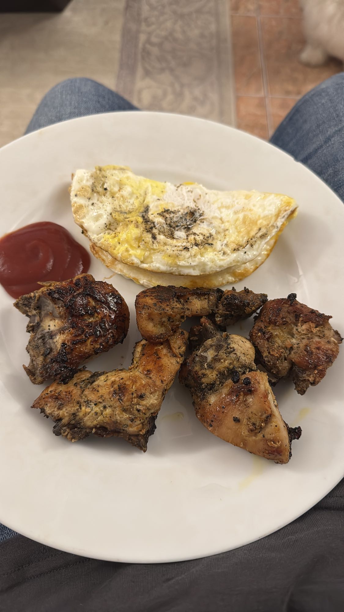 Grilled chicken and eggs