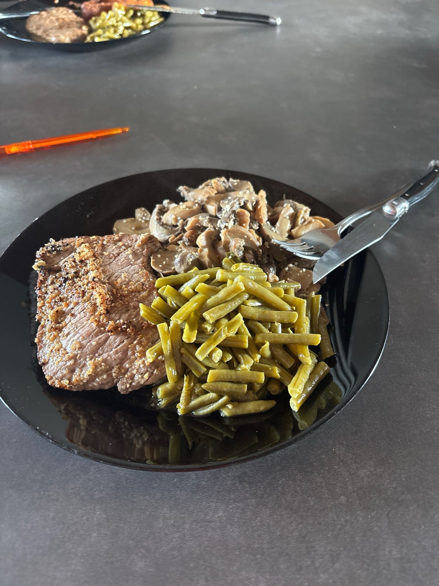 Steak haricots verts champignons