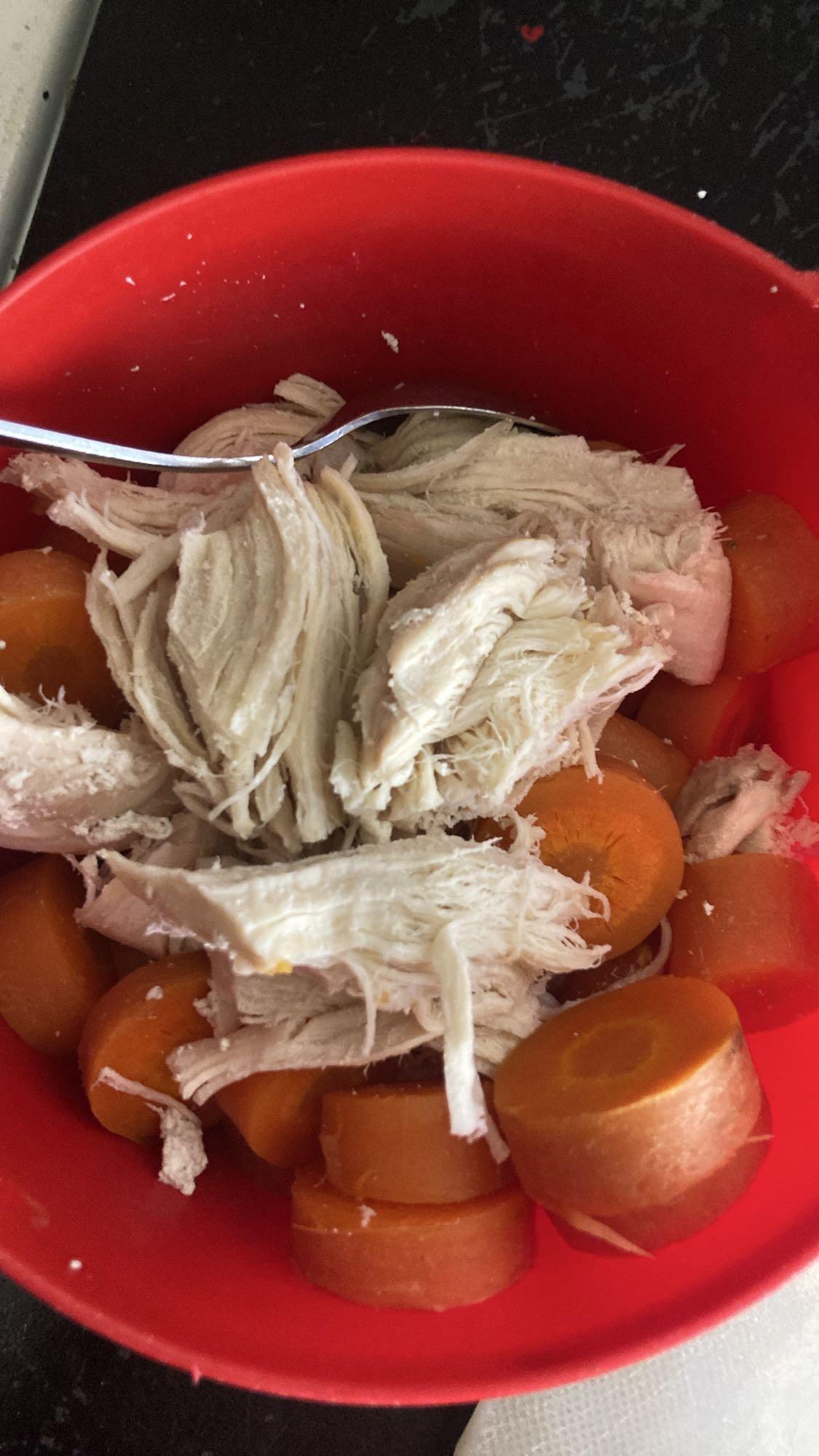 pollo desmenuzado y zanahoria