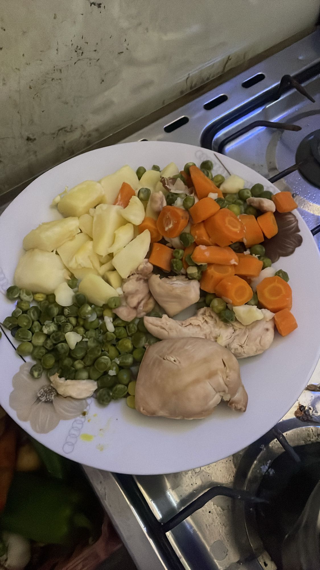 دجاج وخضار مسلوقة