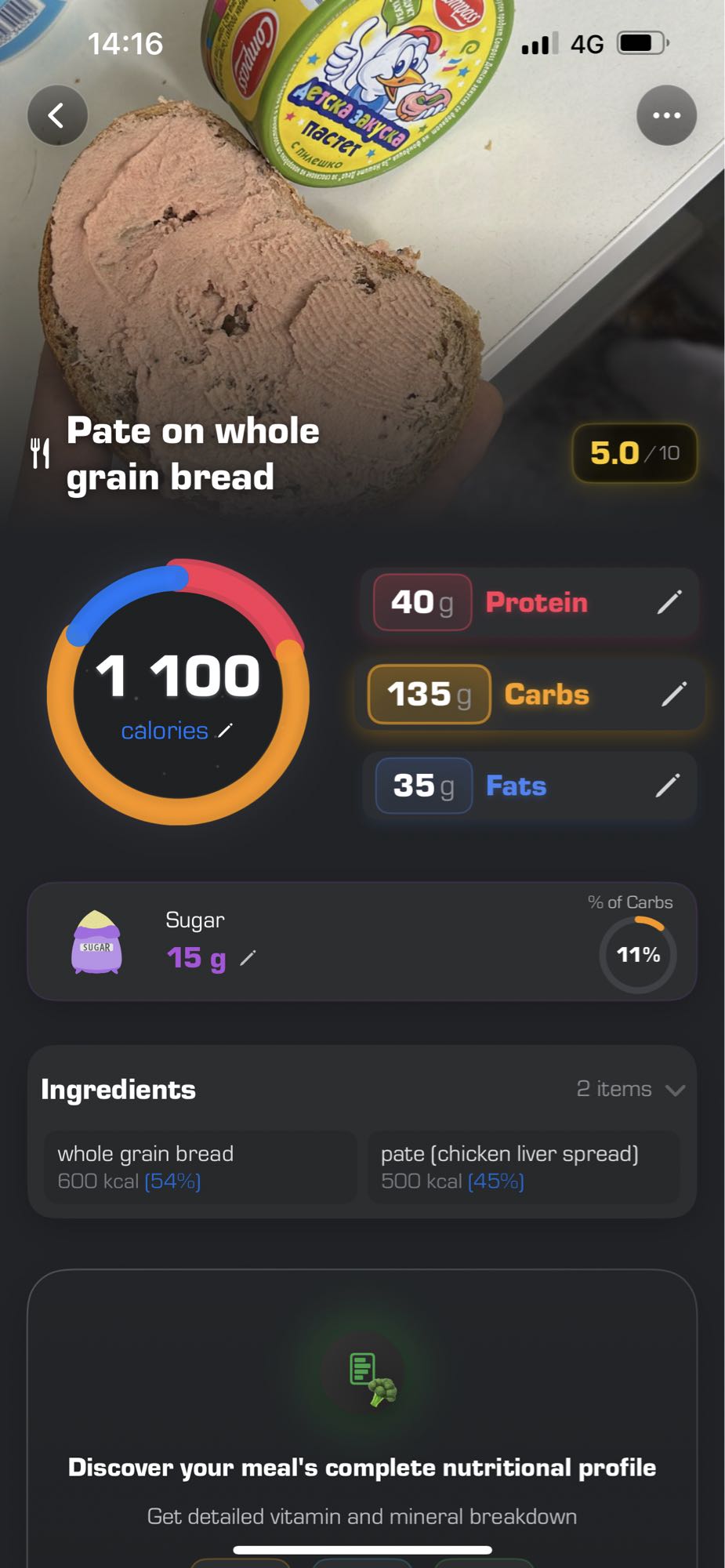 Pate on whole grain bread