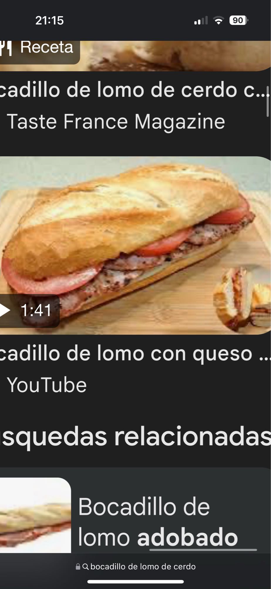 Bocadillo de lomo de cerdo con postre de bocadillos de chocolate