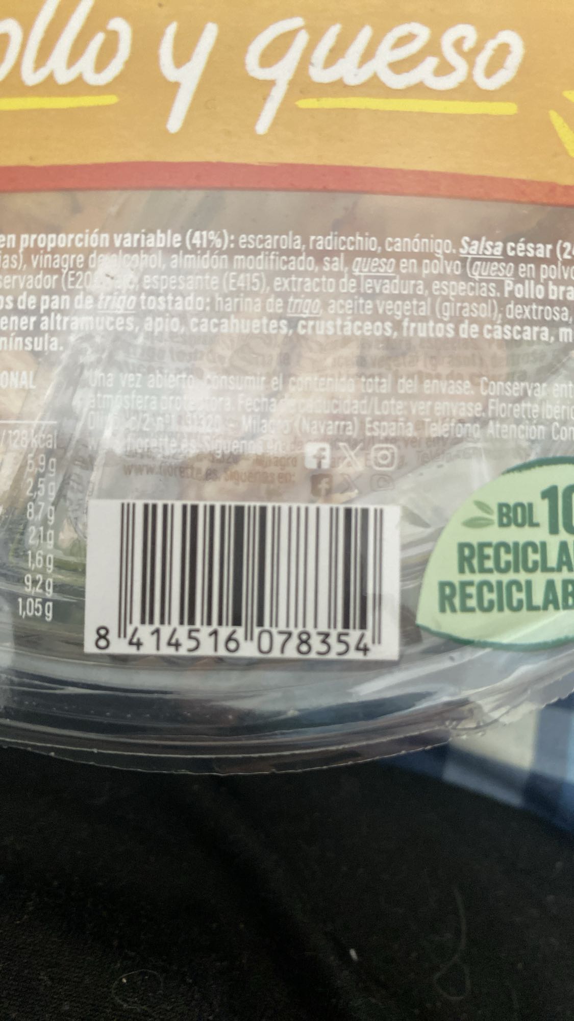 ensalada pollo y queso