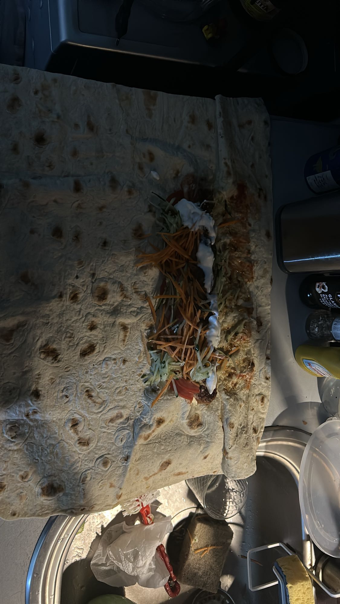 Chicken kebab with lavash and yogurt