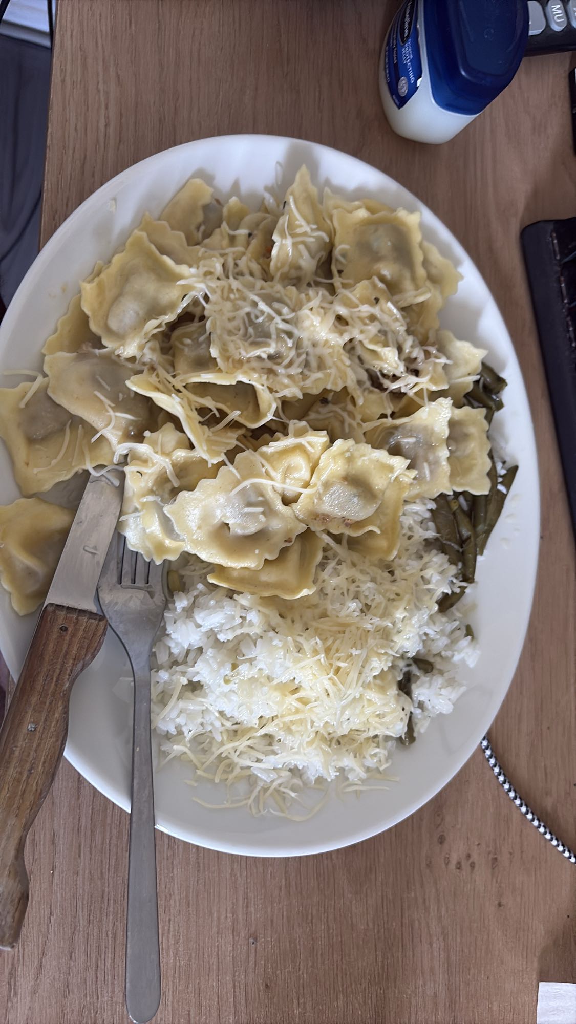 Raviolis et riz au fromage