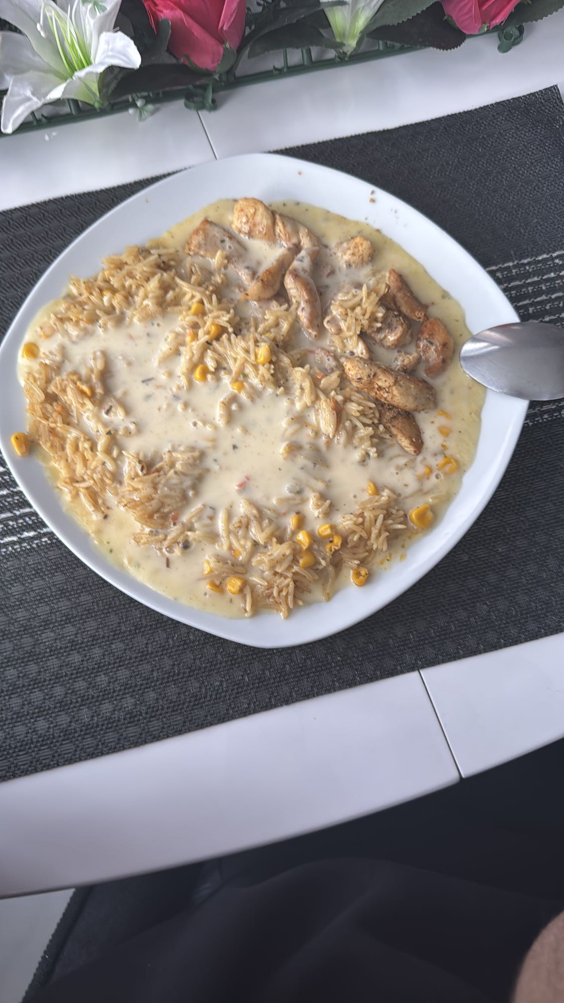 Cremiges Huhn mit Reis – light