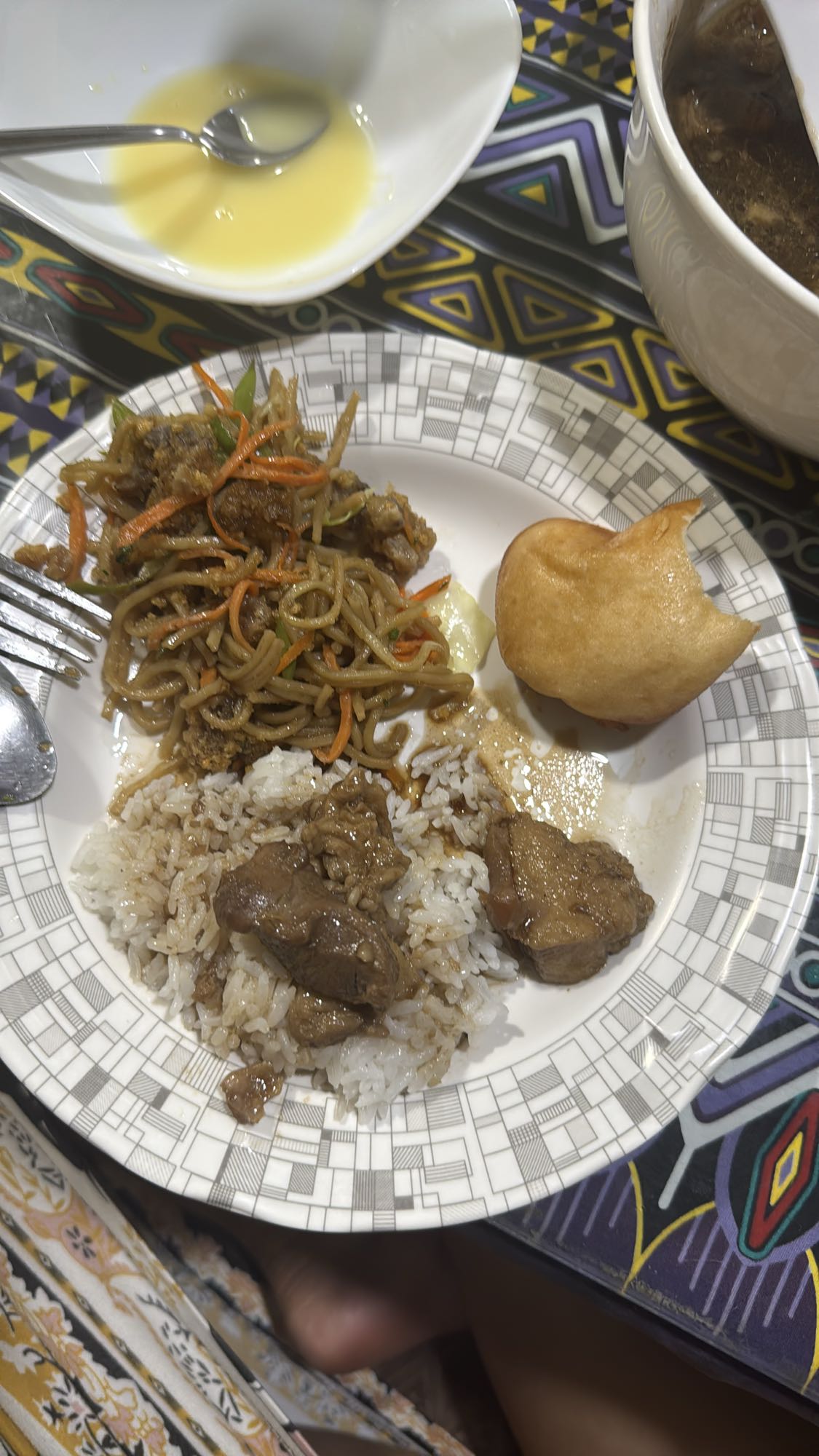 Rice, noodles & meat plate