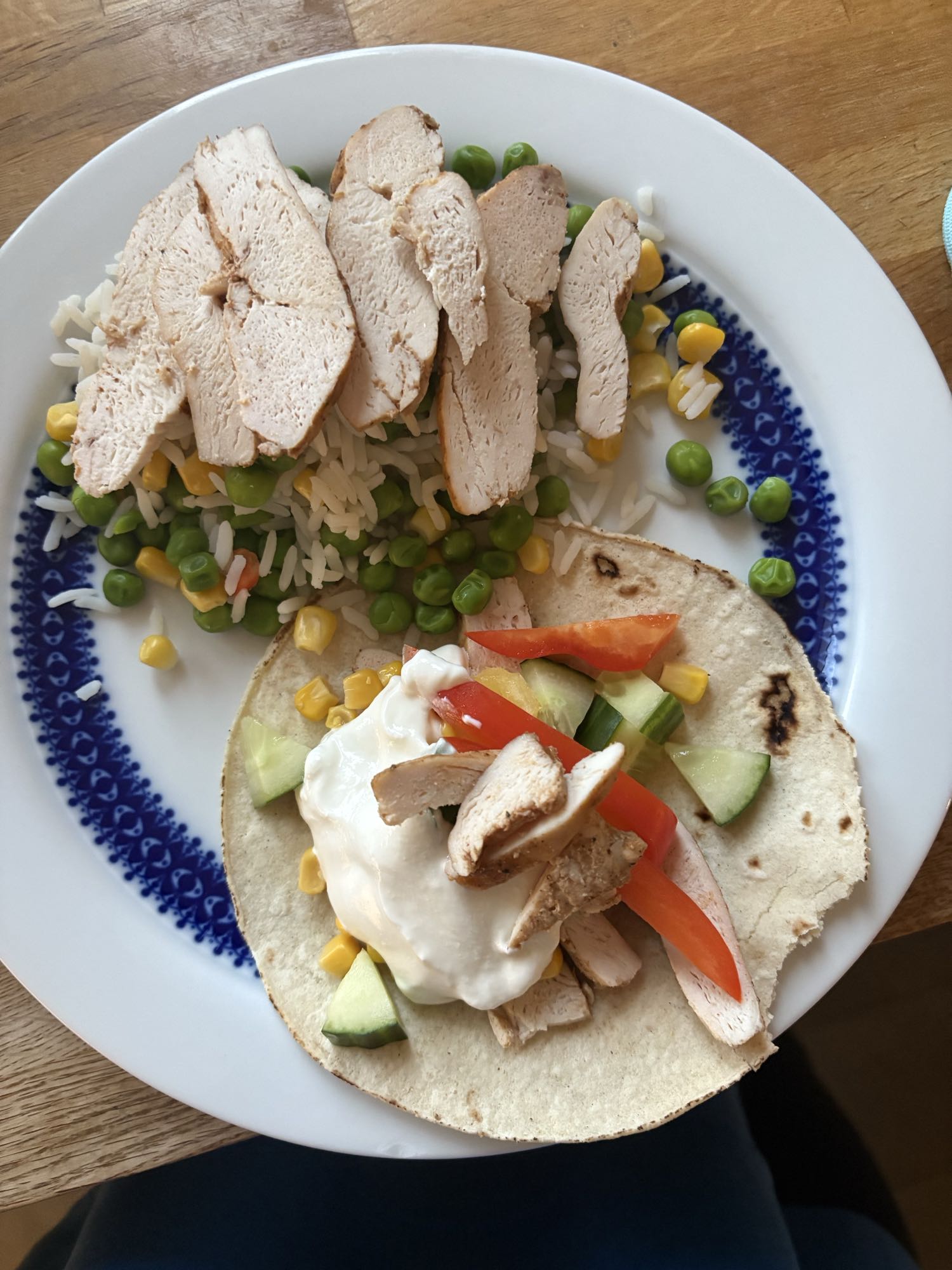 Kyckling med ris och tortilla