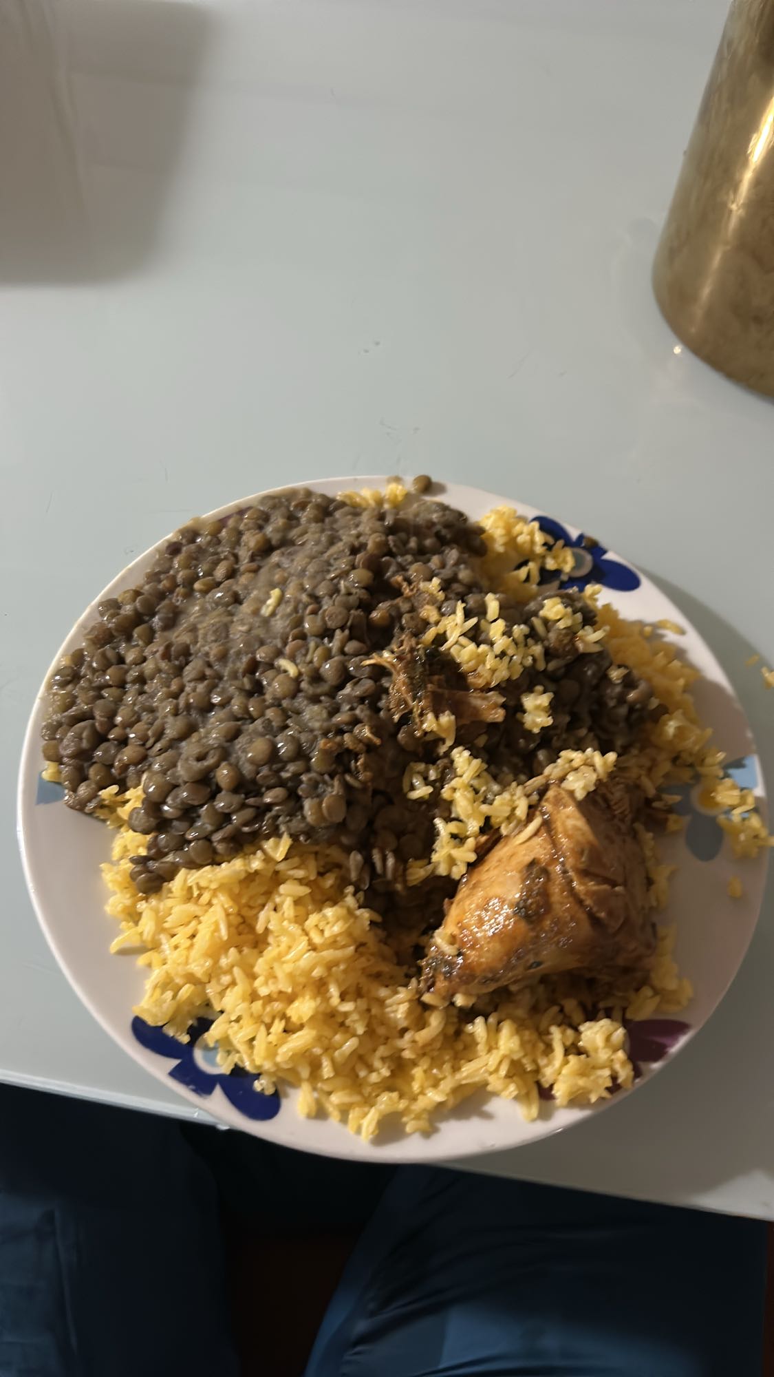 Arroz, lentejas y pollo