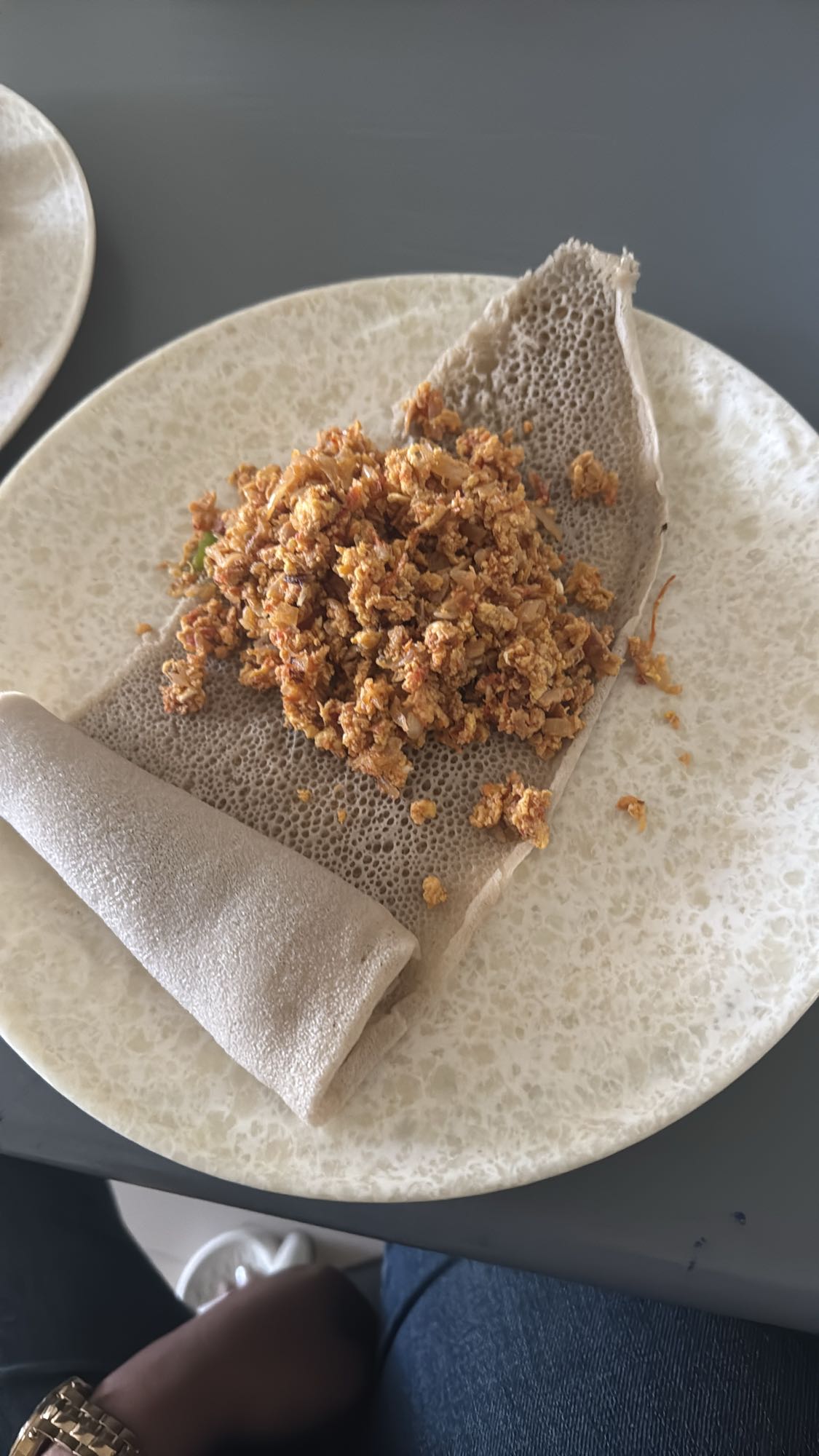 Injera with scrambled egg