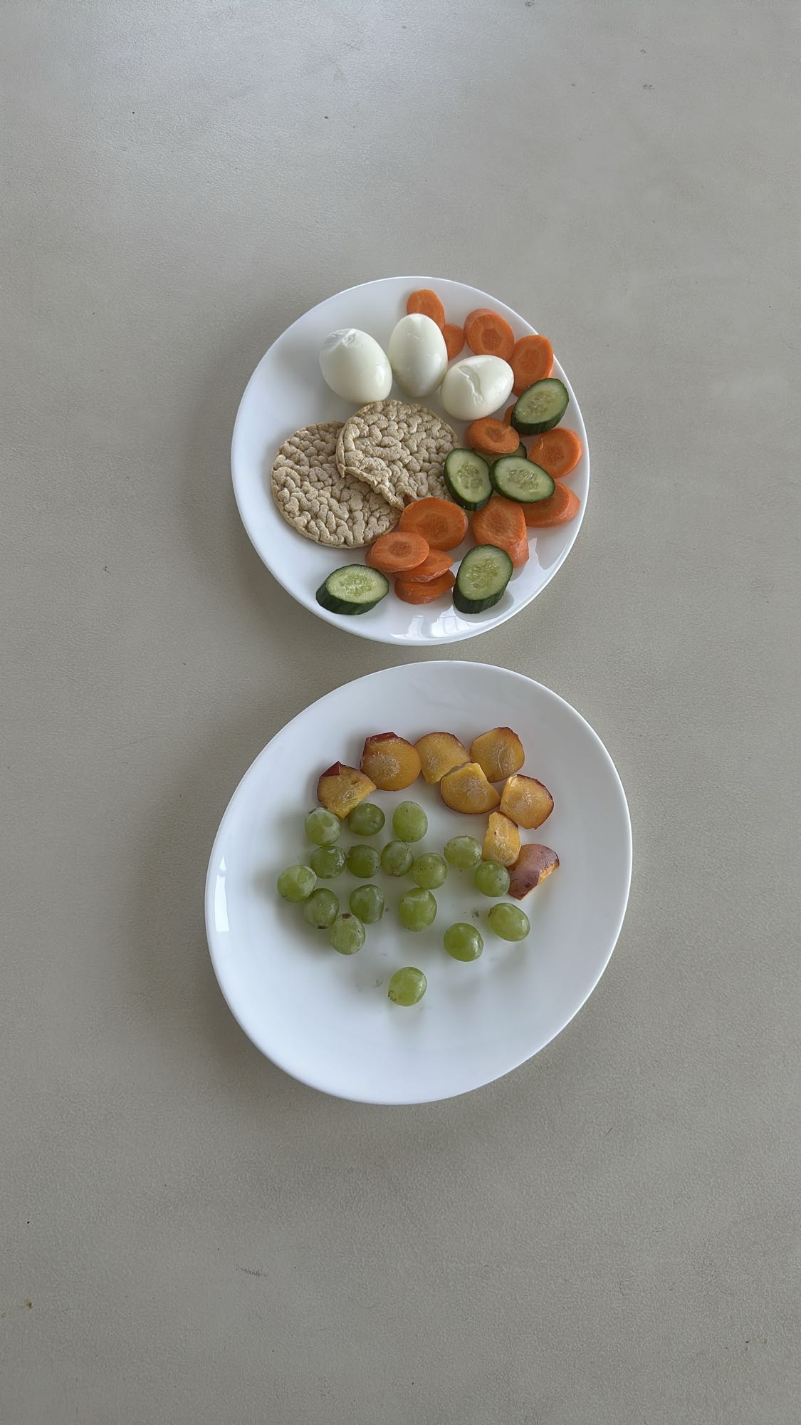 Eggs, Rice Cakes, Fruit Plate