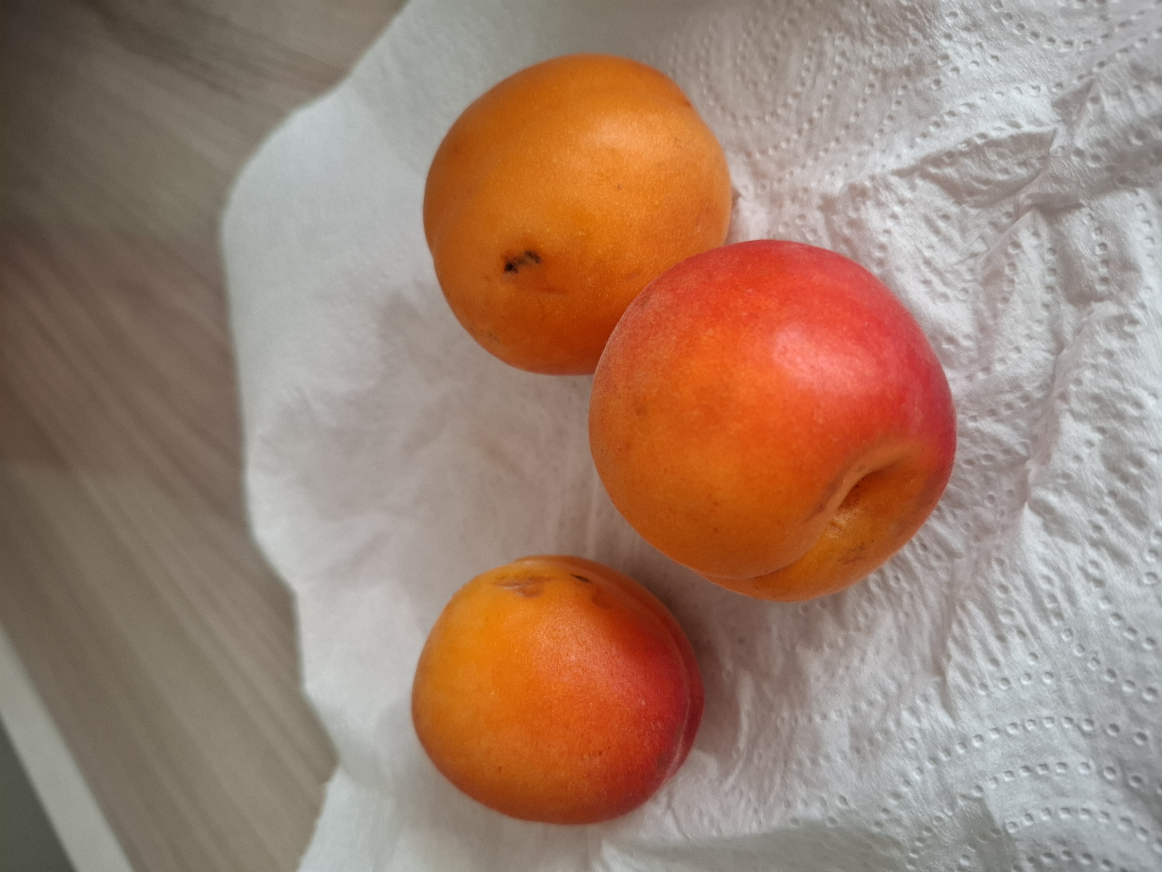 Tres albaricoques frescos