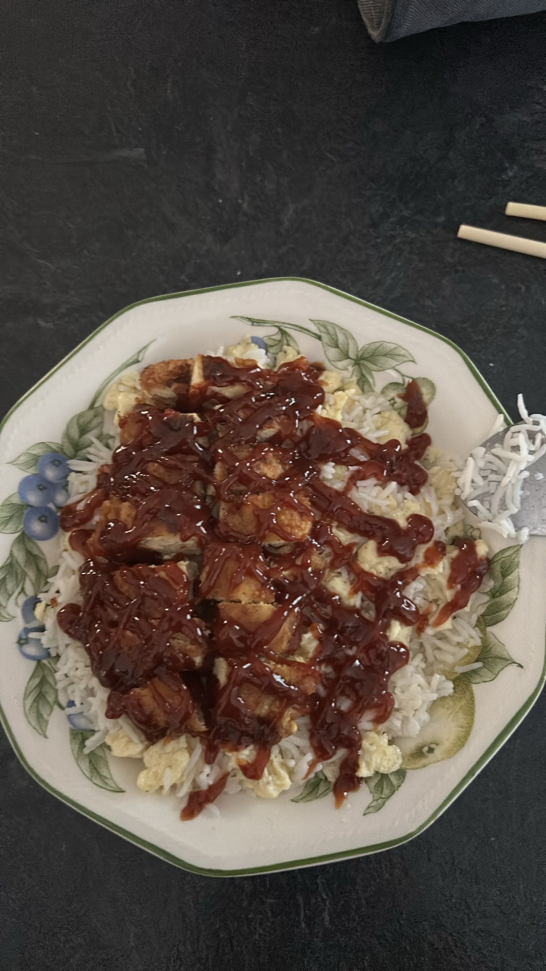 Poulet sauce barbecue et riz