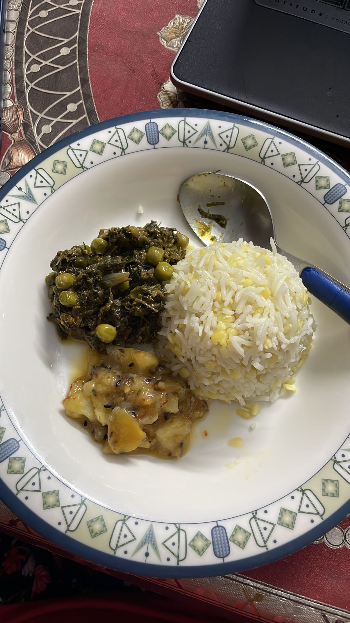 Rice, greens, and chutney