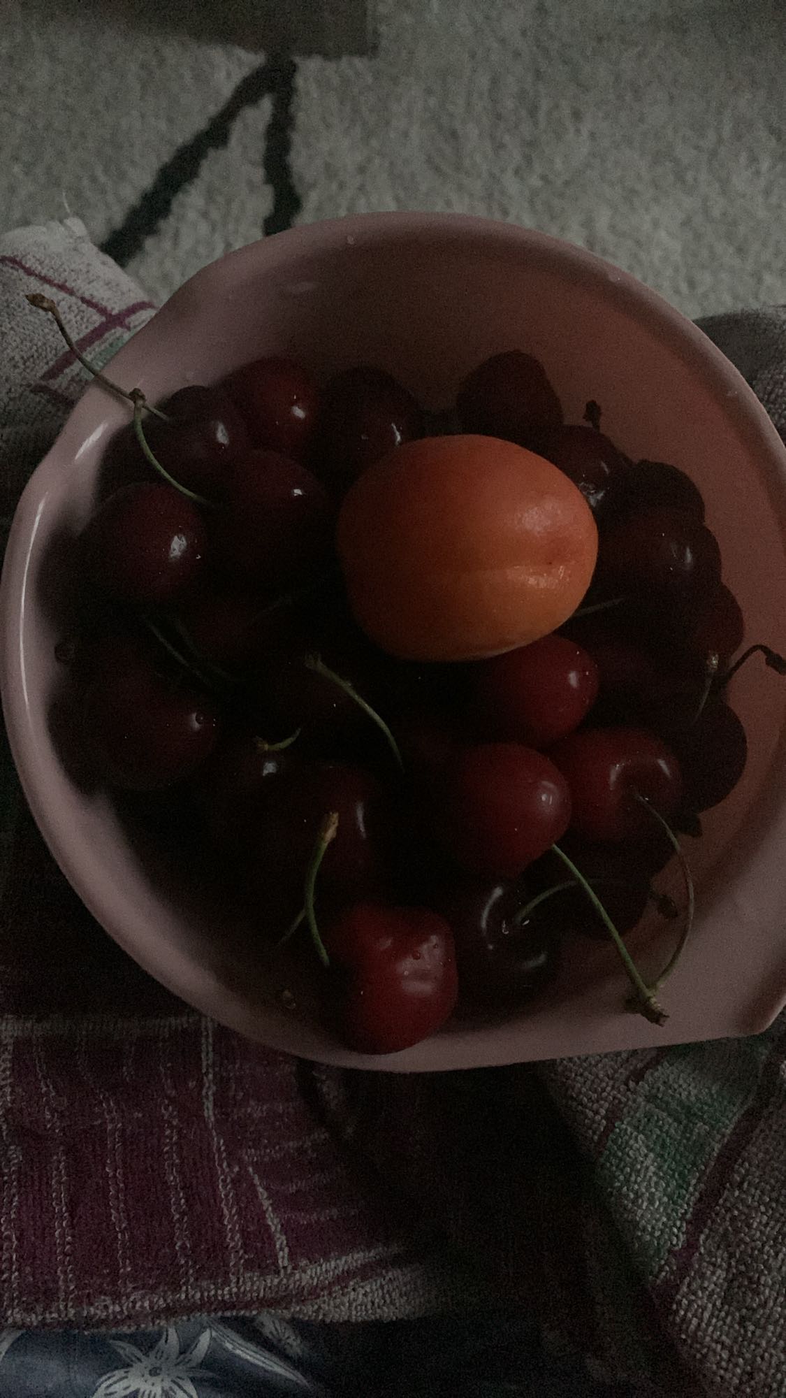 Bol de cerises et abricot