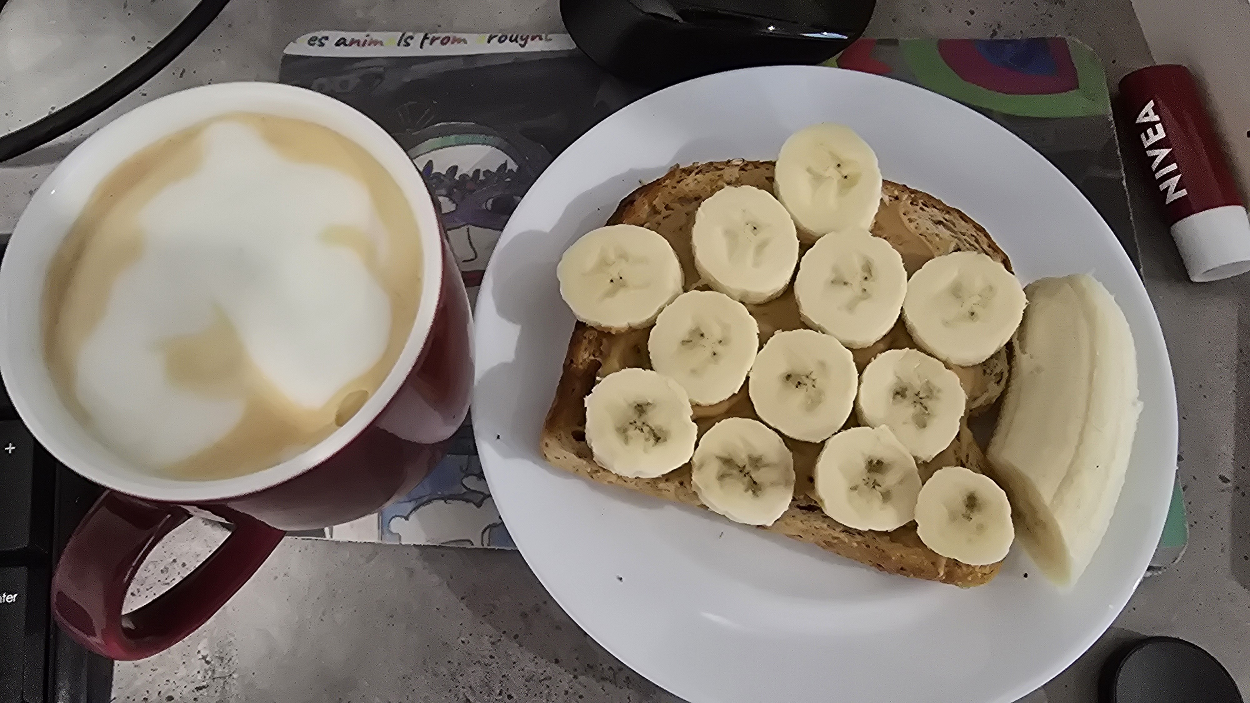 Banana peanut butter toast & latte