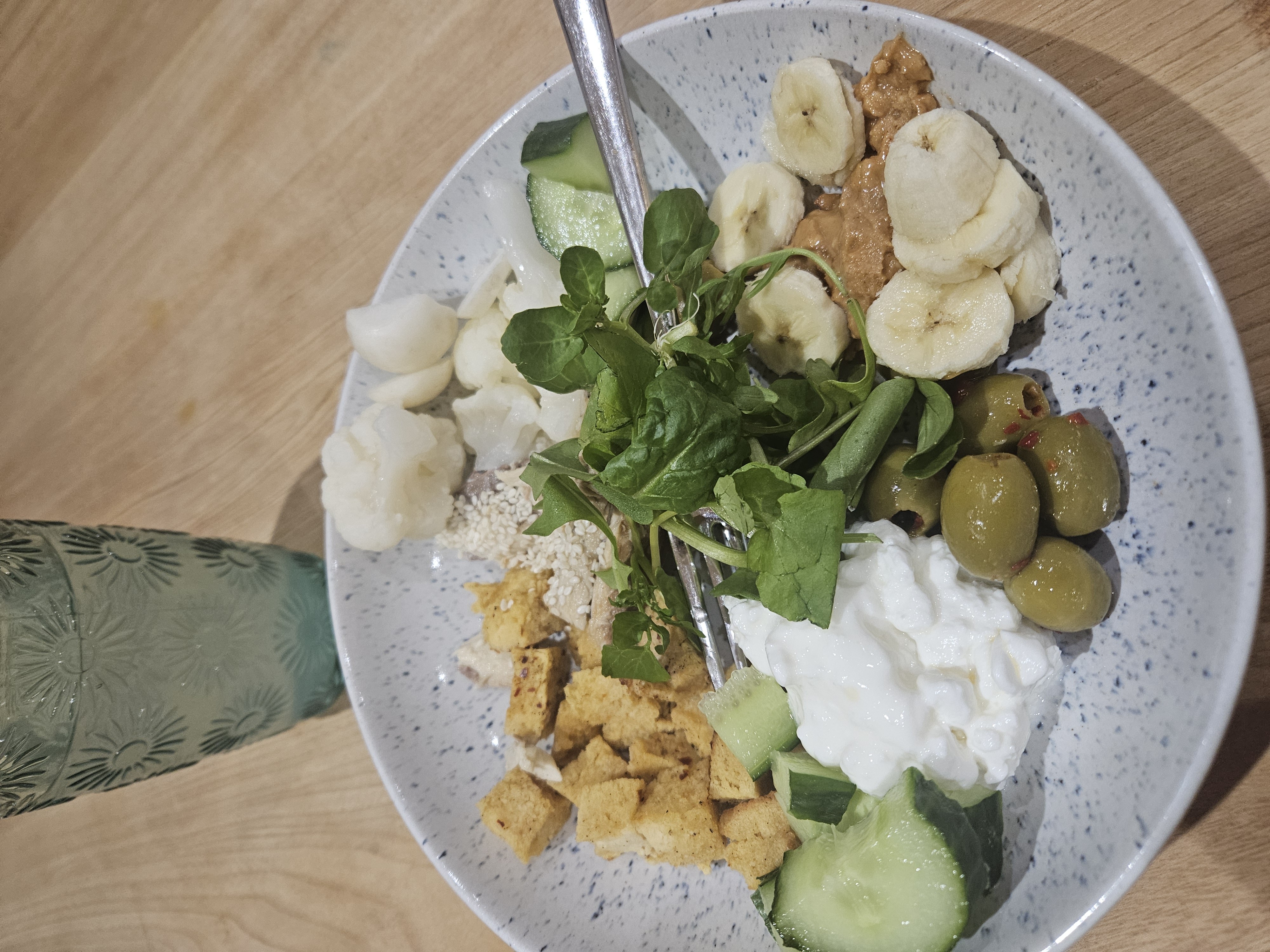 Mixed Healthy Bowl with Wine and Appetizers