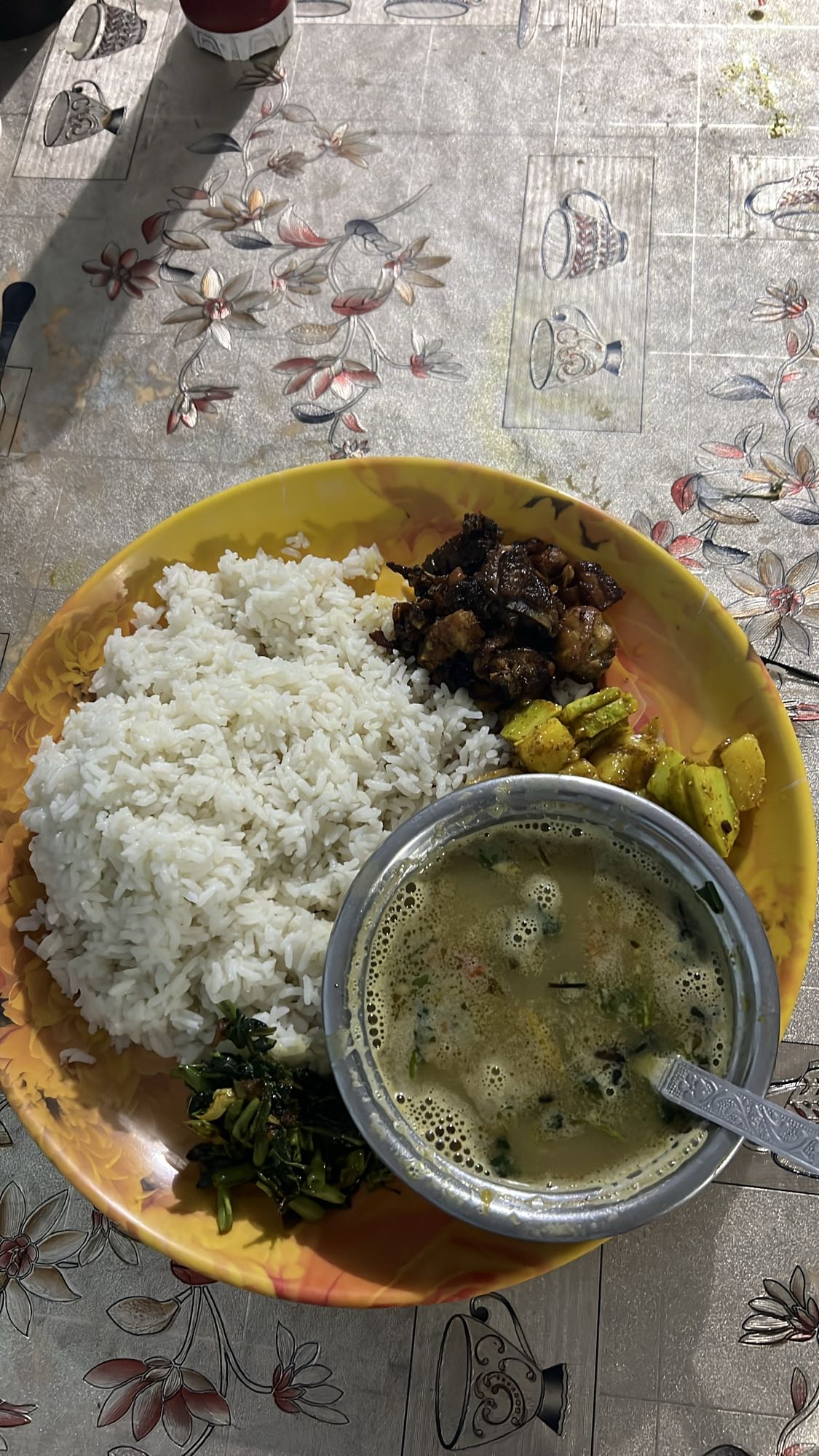Rice, dal, meat & veggies