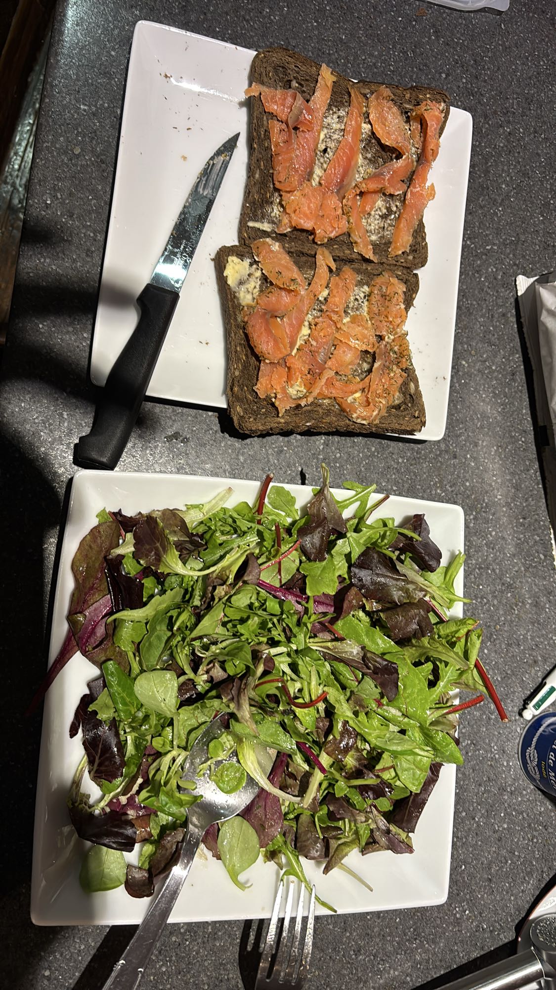 Tartines au saumon et salade