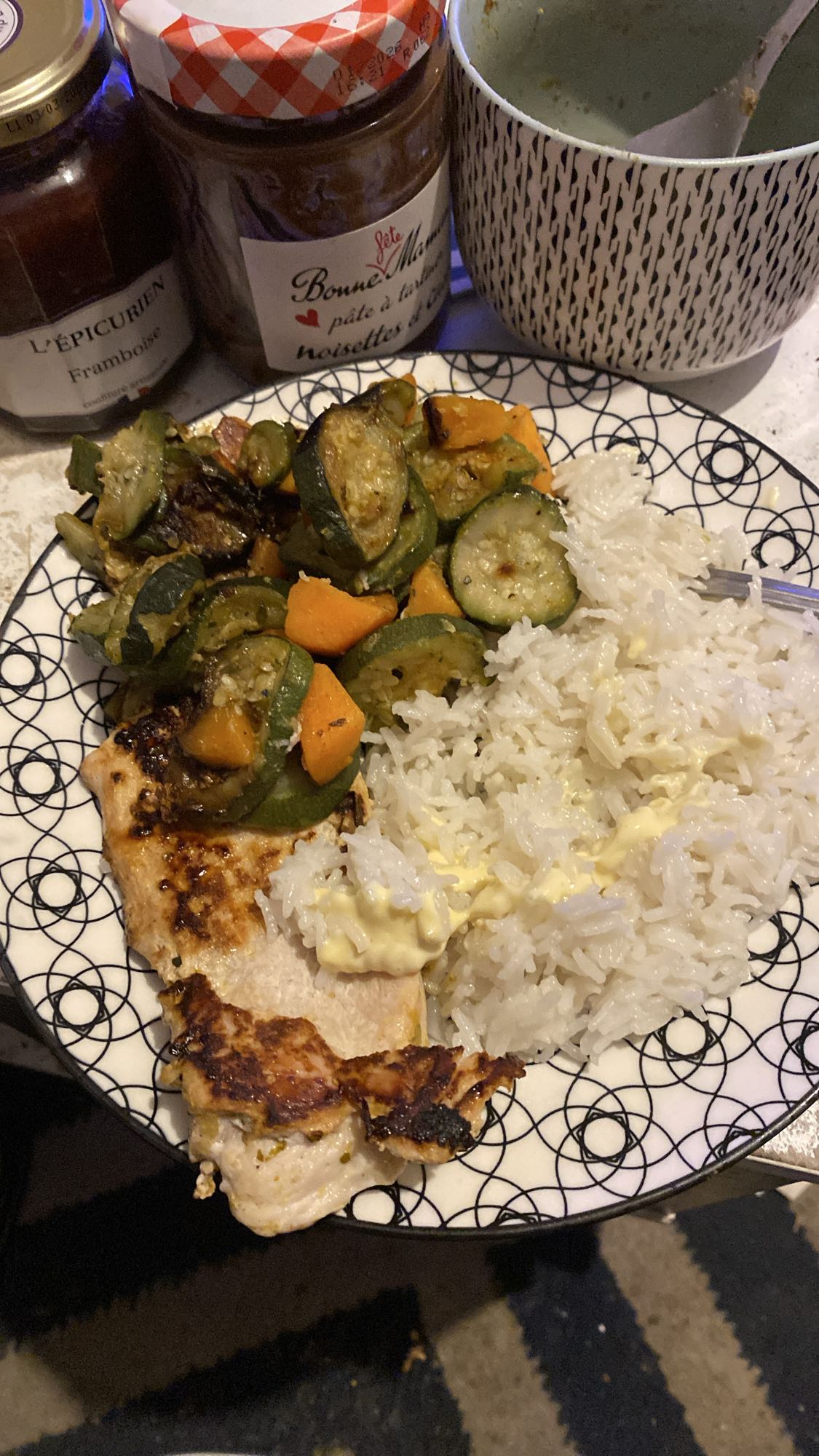 Poulet, riz et légumes