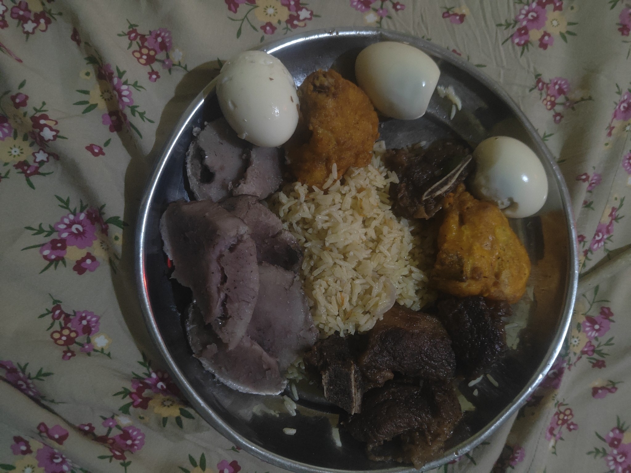 Rice, eggs, assorted meats