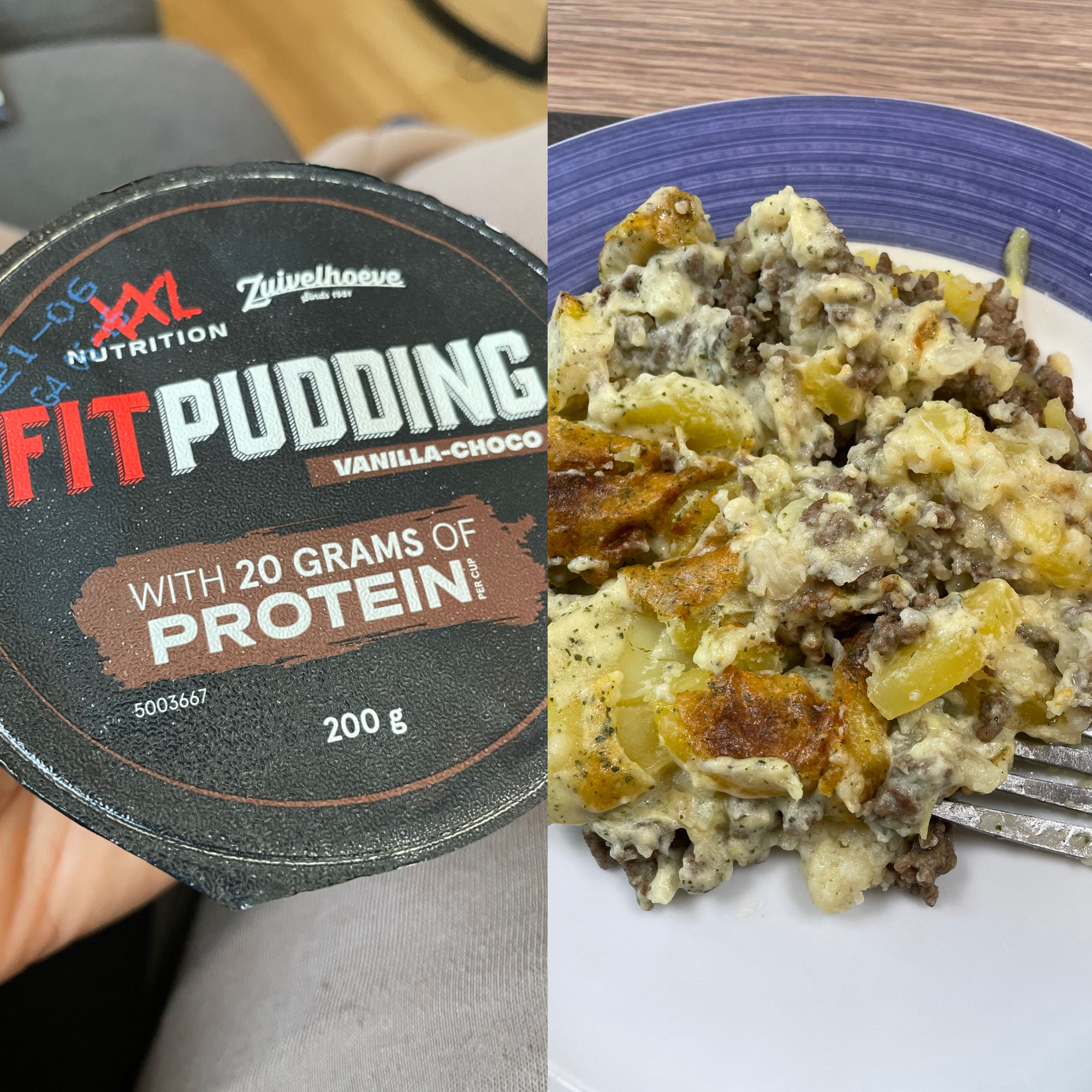 Aardappelgratin en fitpudding