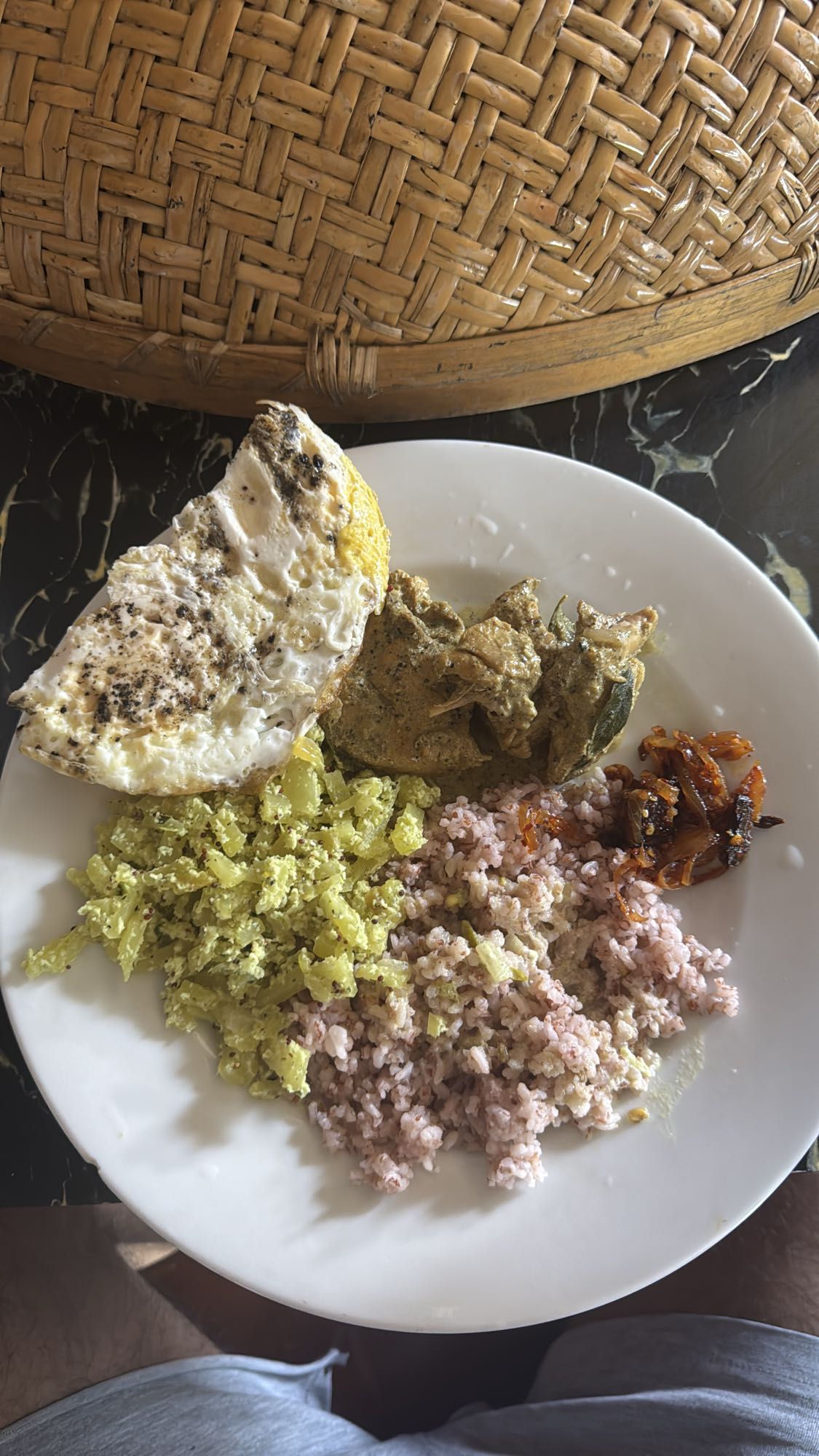 Egg curry rice plate