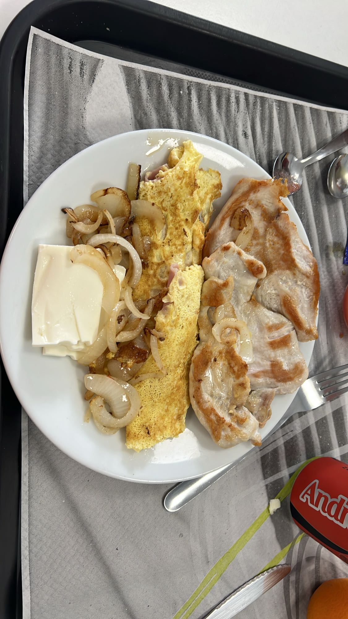 Pechuga, huevo, cebolla y tofu