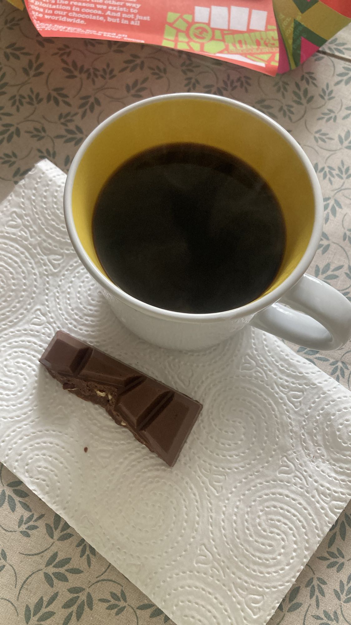 Black coffee and chocolate
