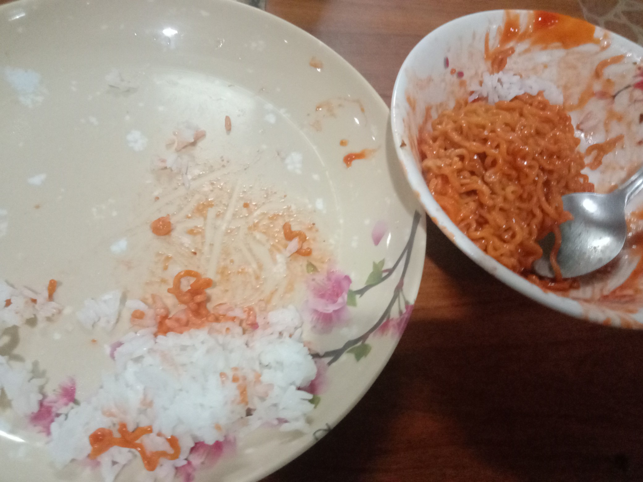 Rice and spicy noodles