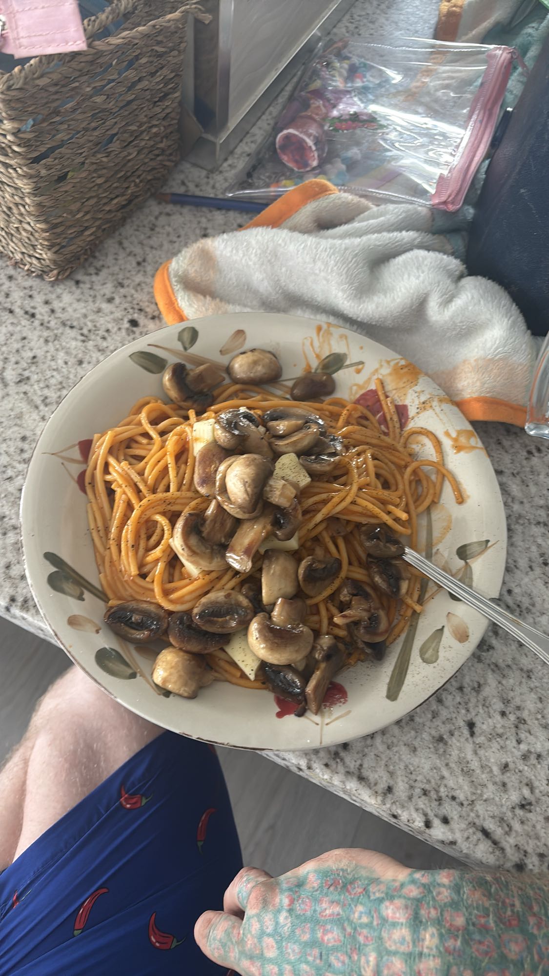 Spaghetti champignons fromage