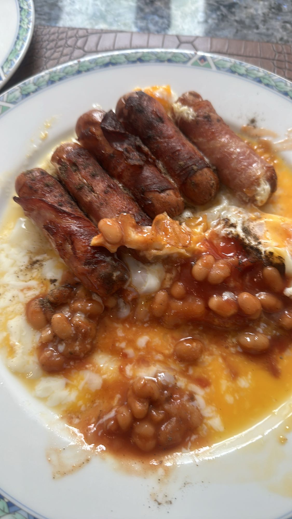 Sausage and beans plate