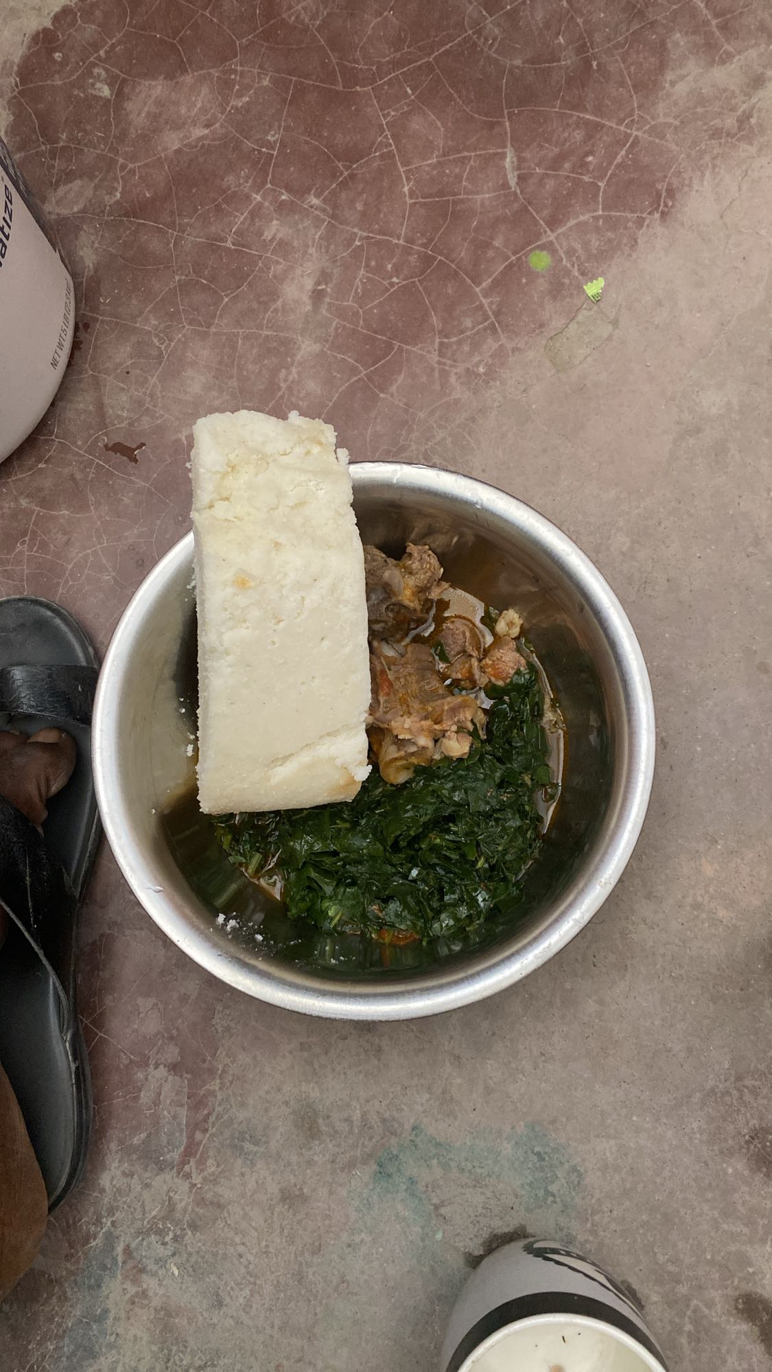 Pounded yam with vegetable soup