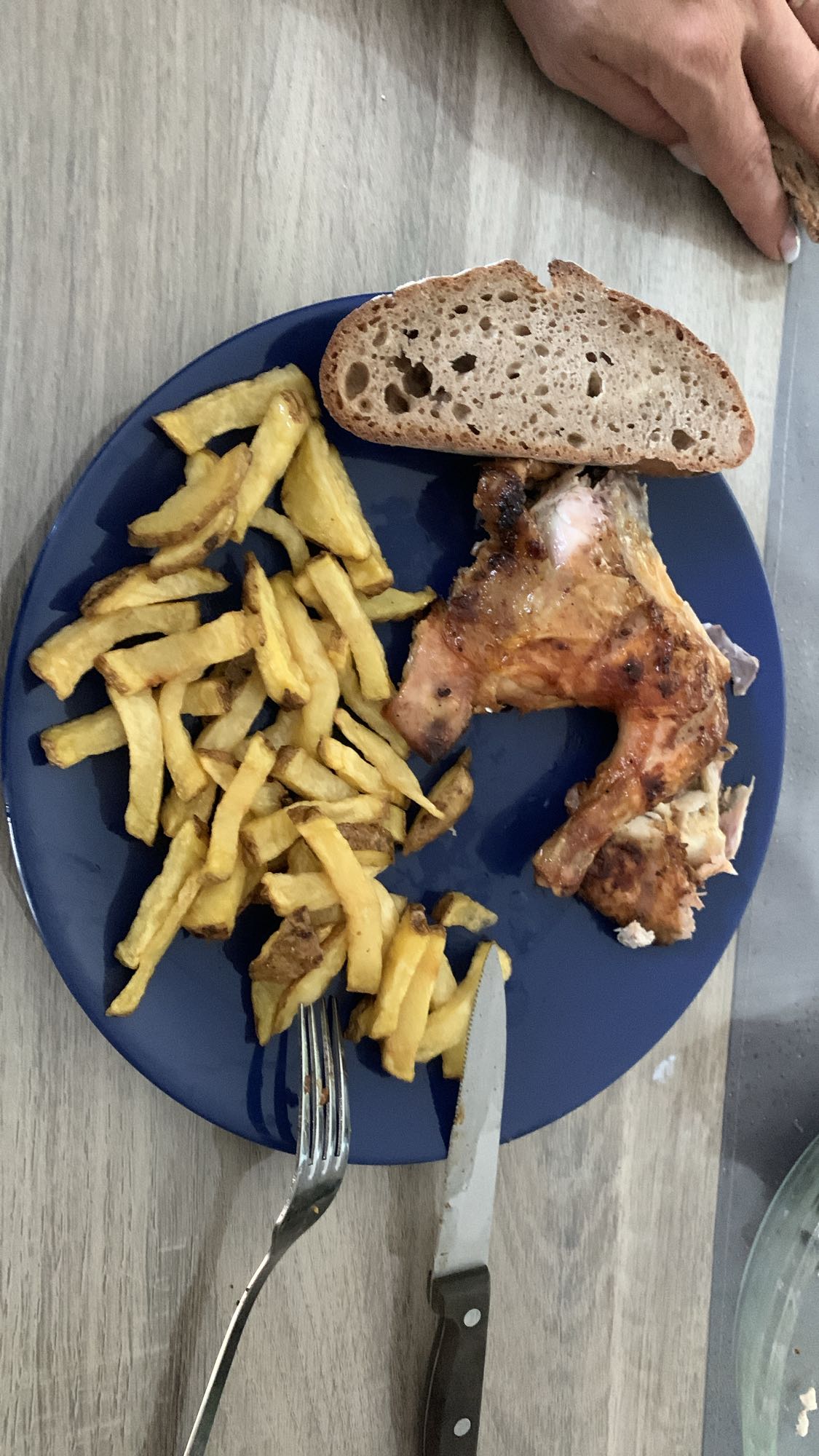 Poulet, frites et pain