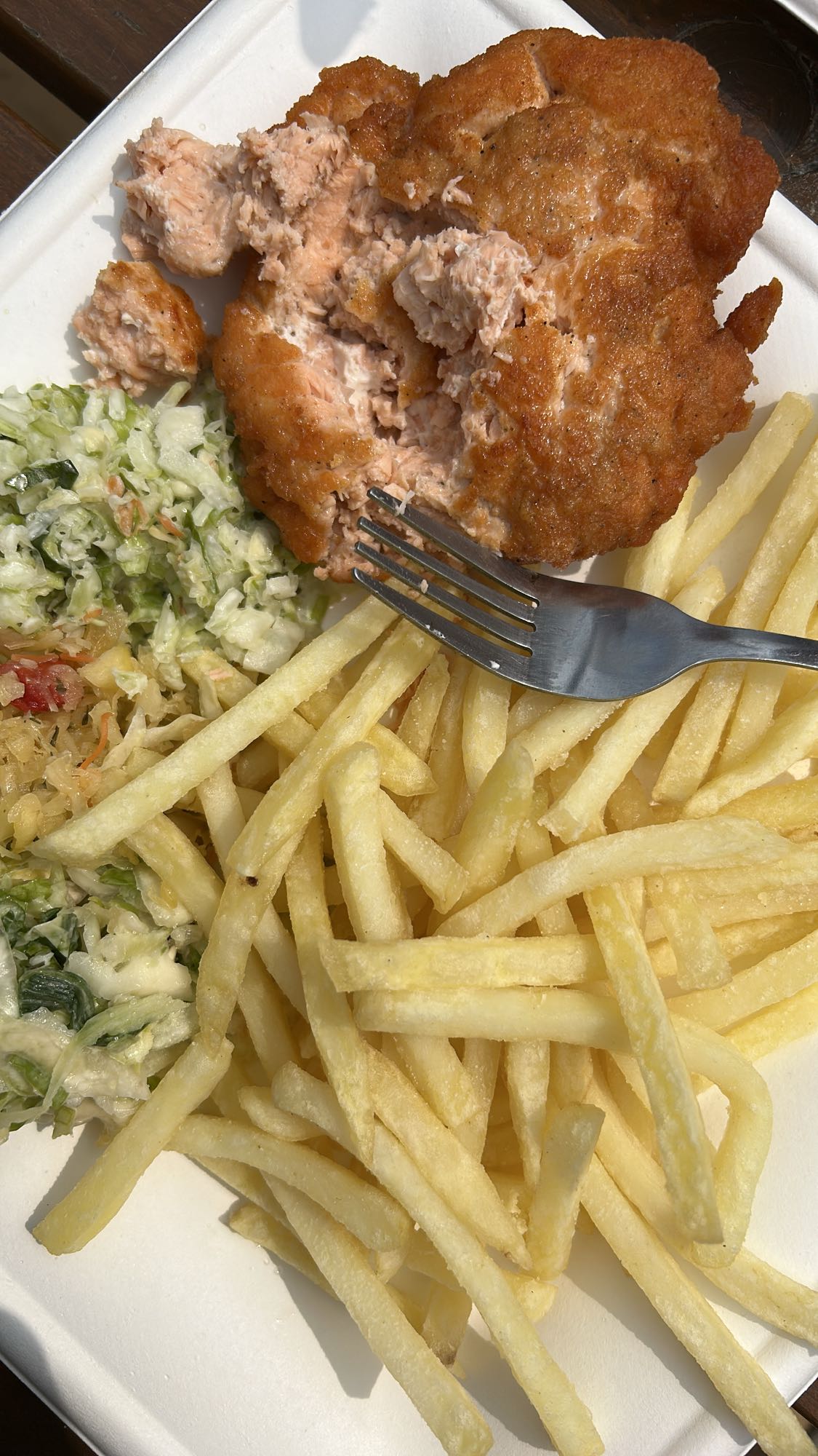 Łosoś panierowany z frytkami