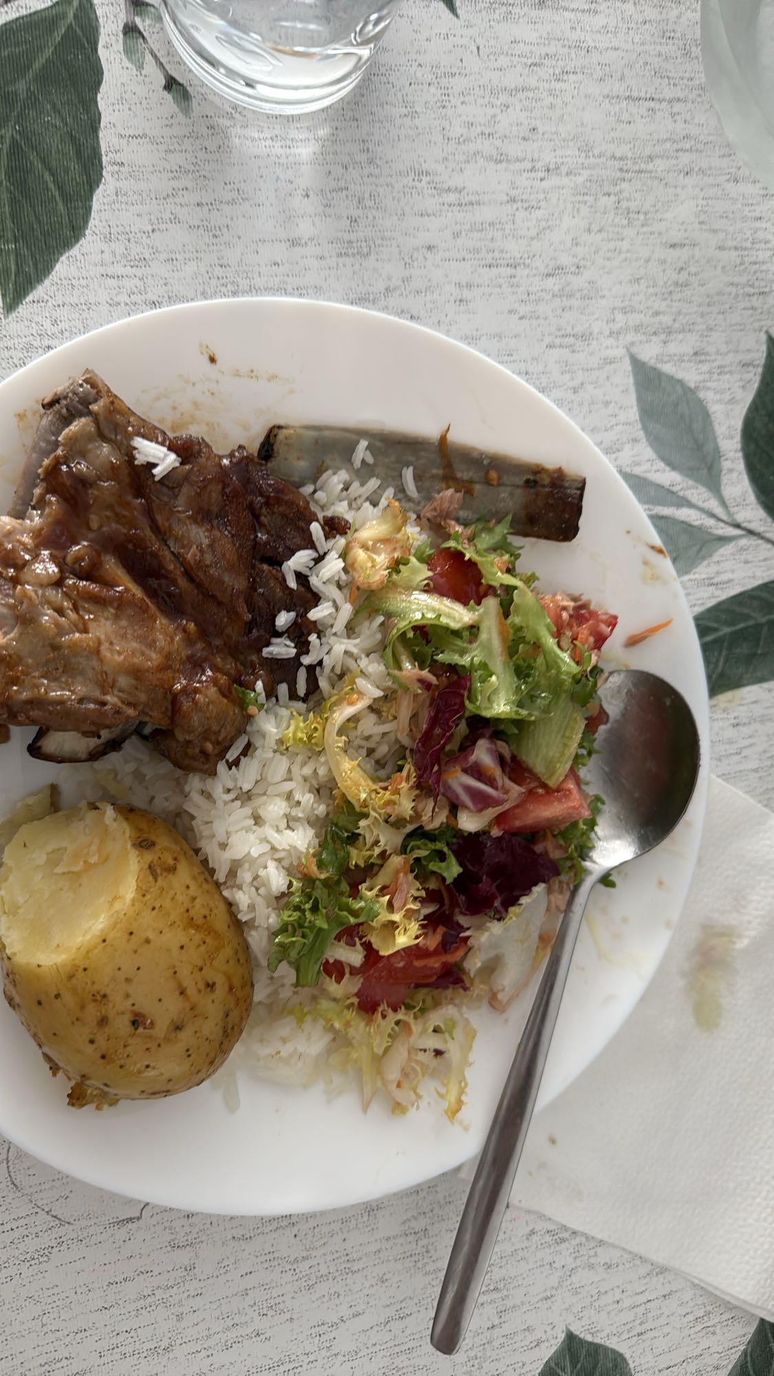 Costilla con arroz y ensalada