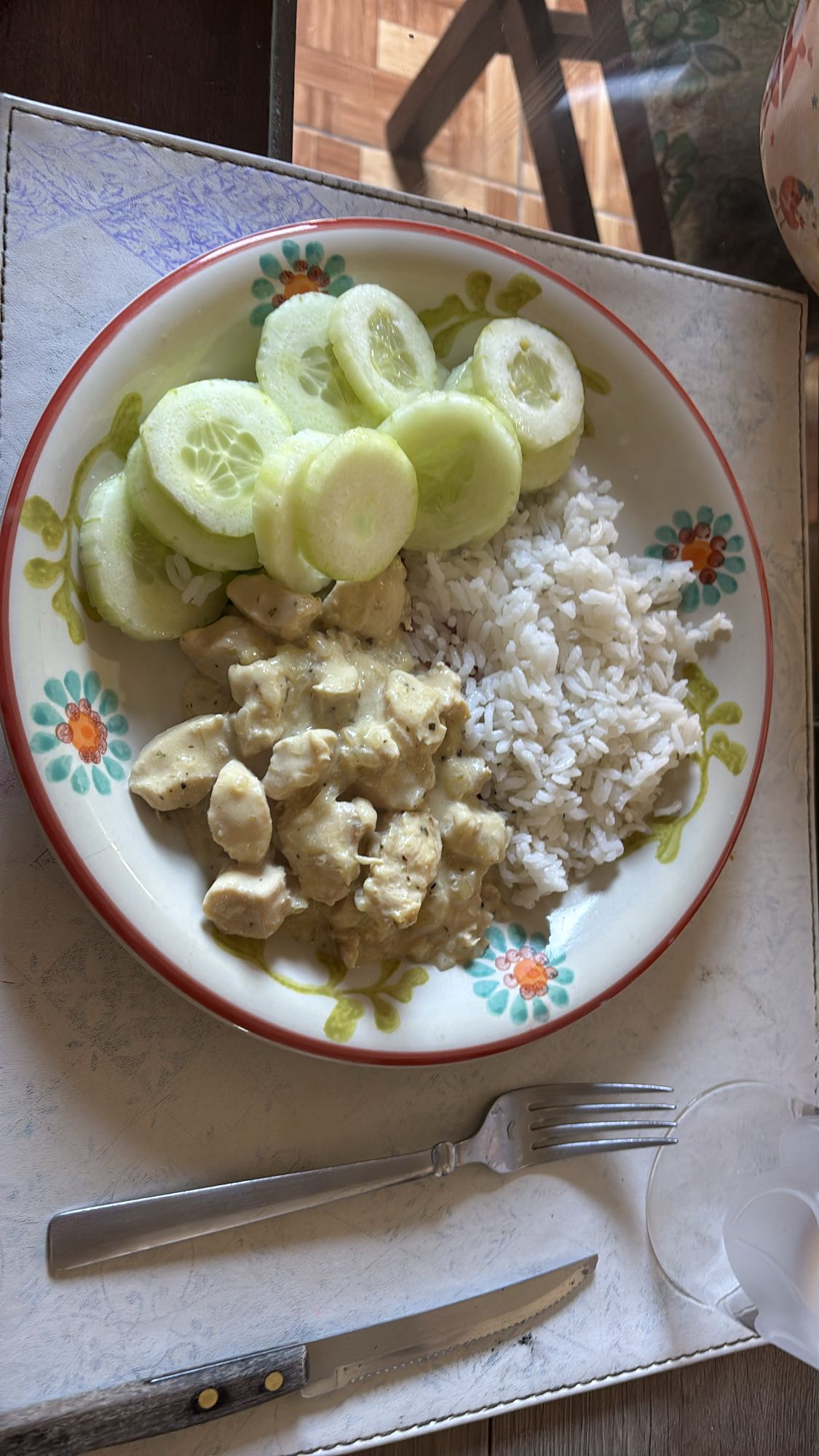 Pollo con arroz y pepino