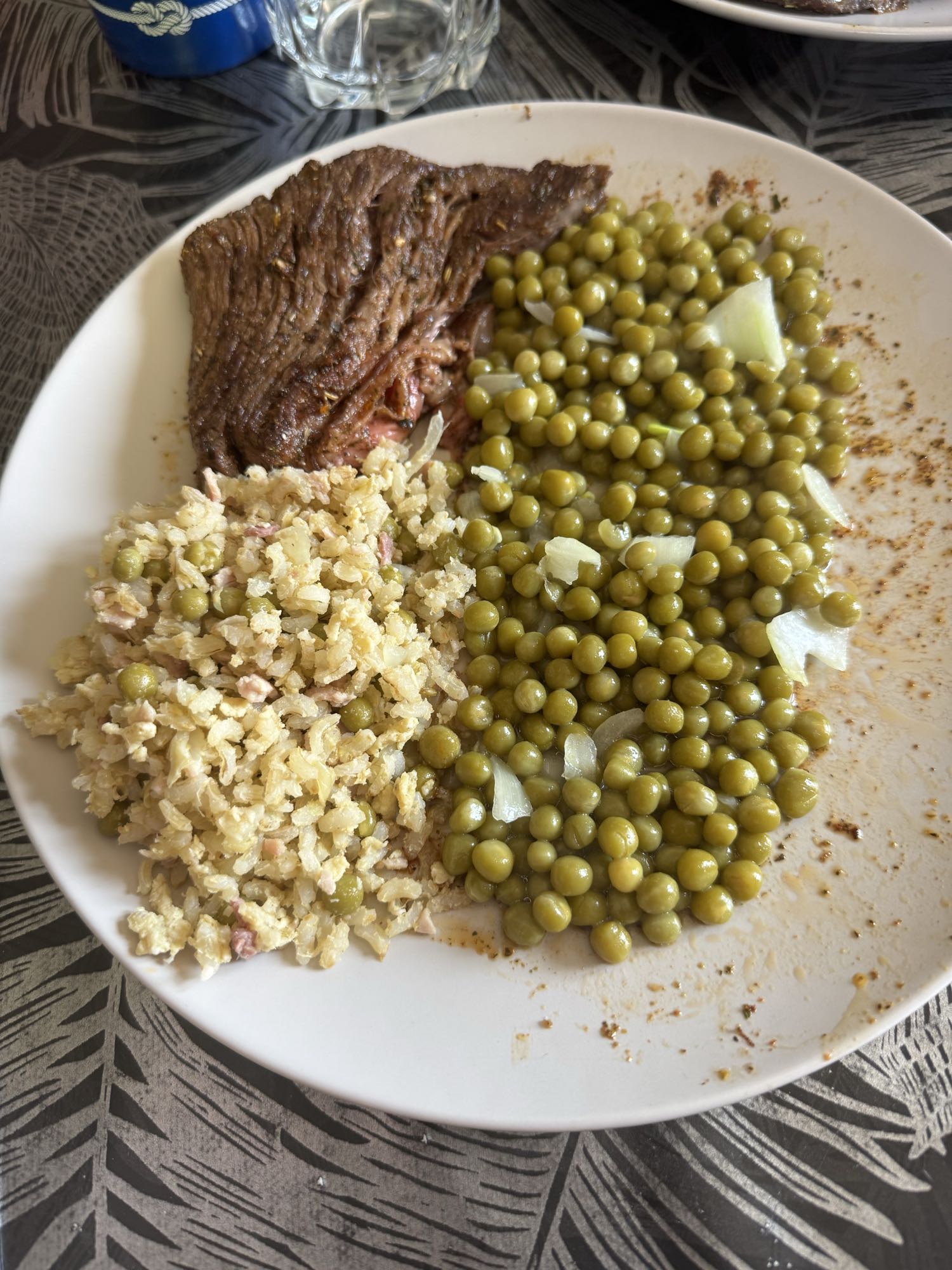 Steak, riz et petits pois