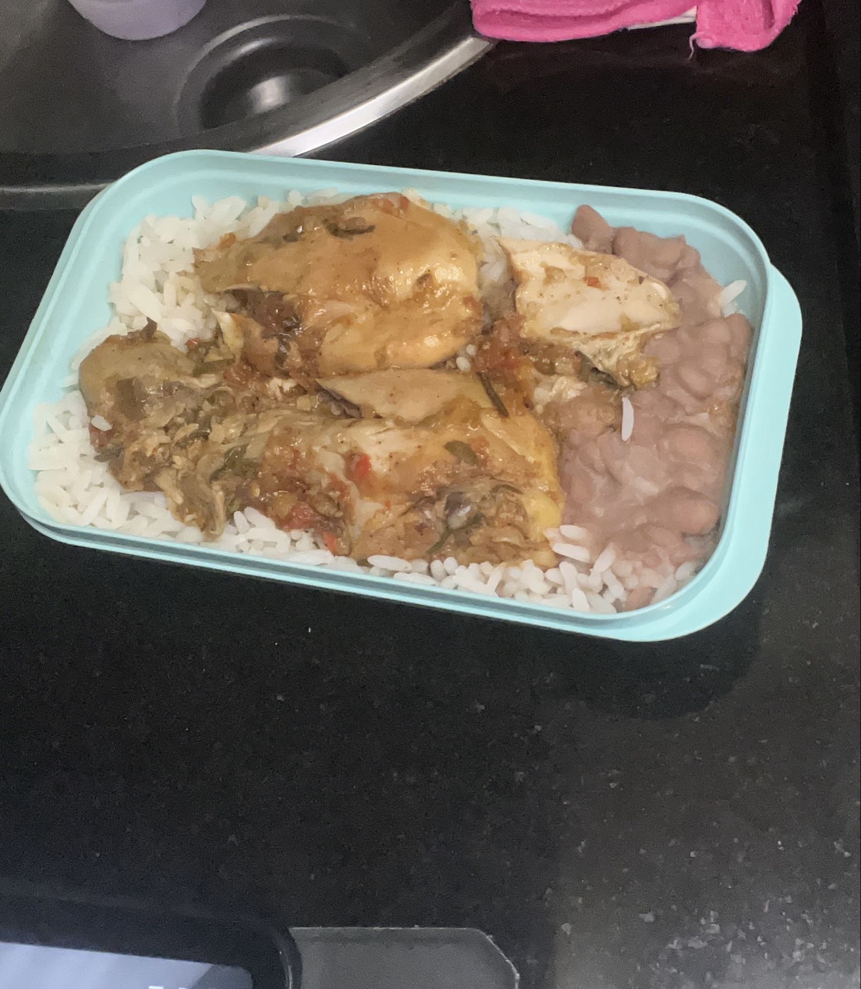 Frango, arroz e feijão