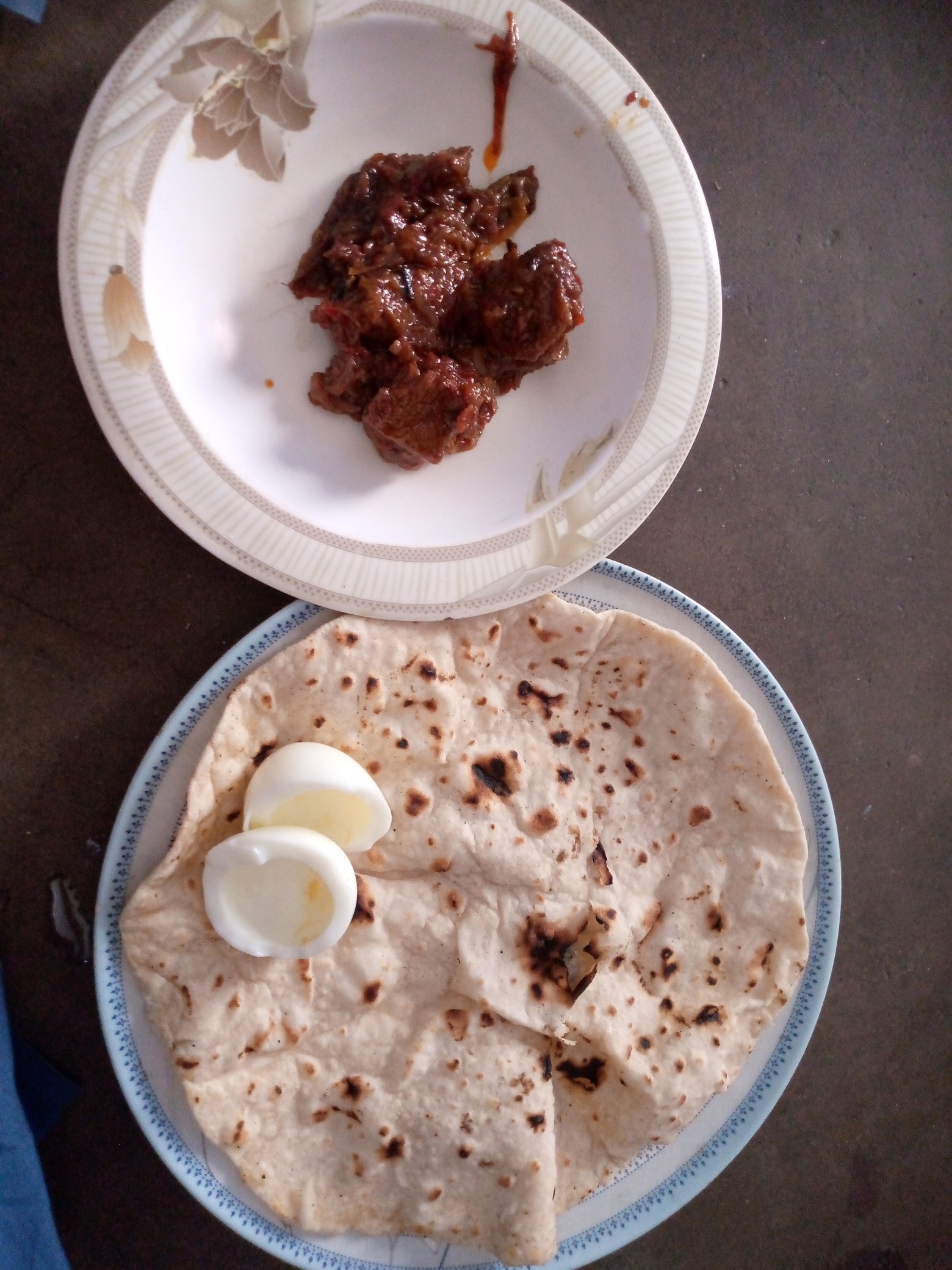 Roti with egg and beef curry