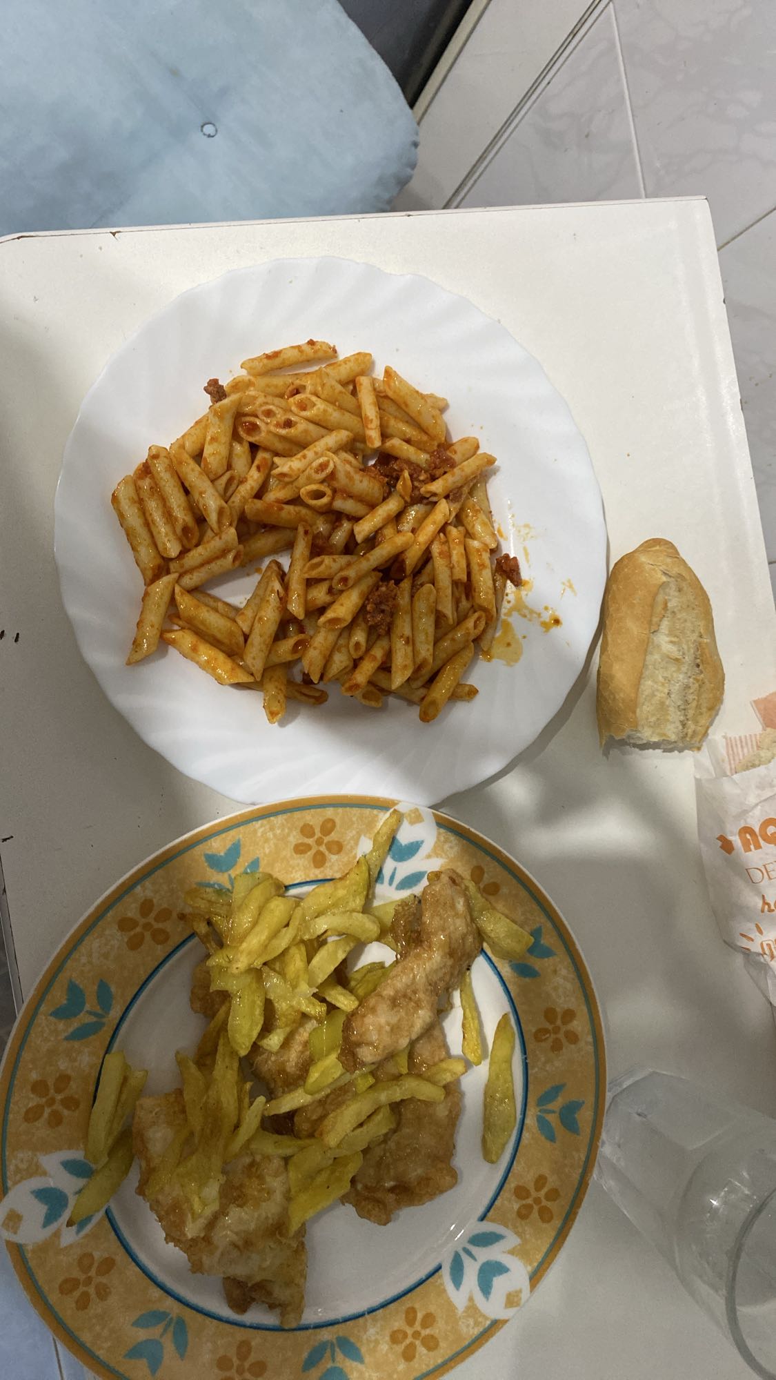 pasta con papas y pollo