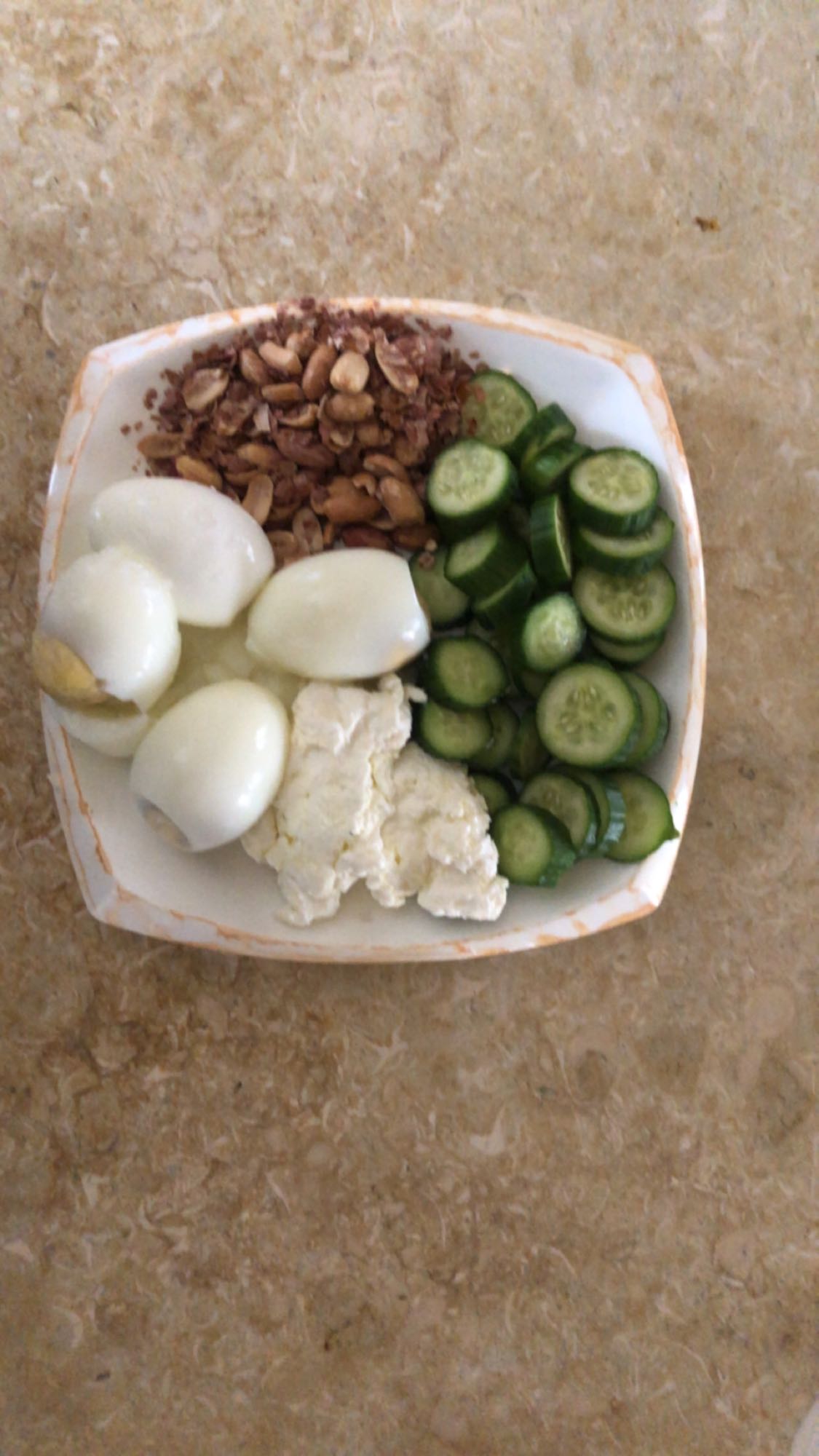 Eggs, cheese, nuts, cucumber