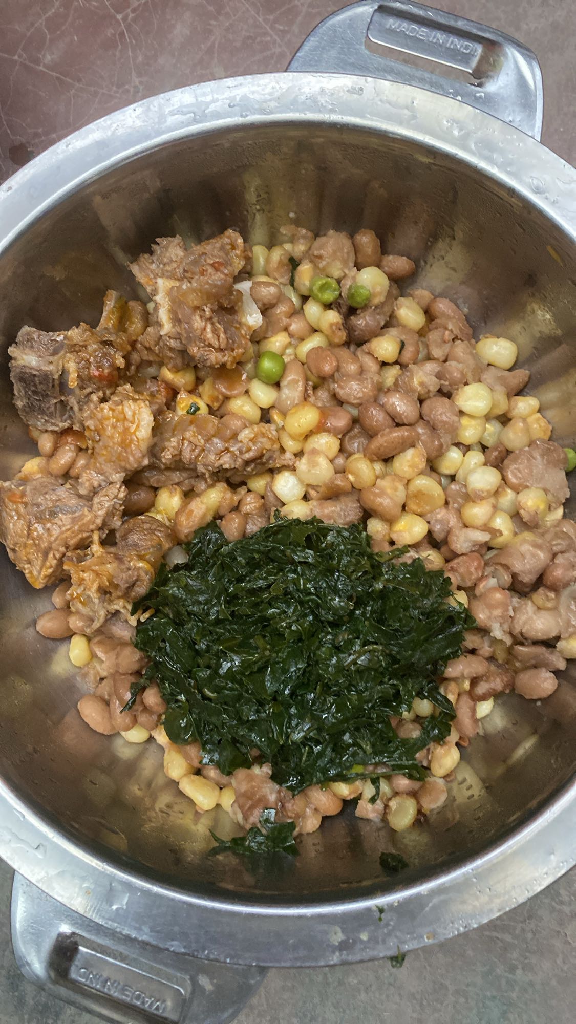 Beans, maize, beef & greens