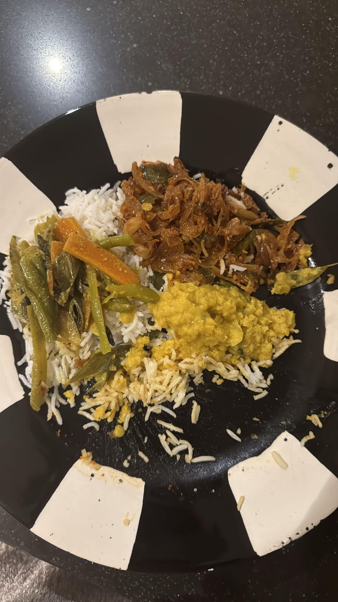 Rice with veg curry & dal