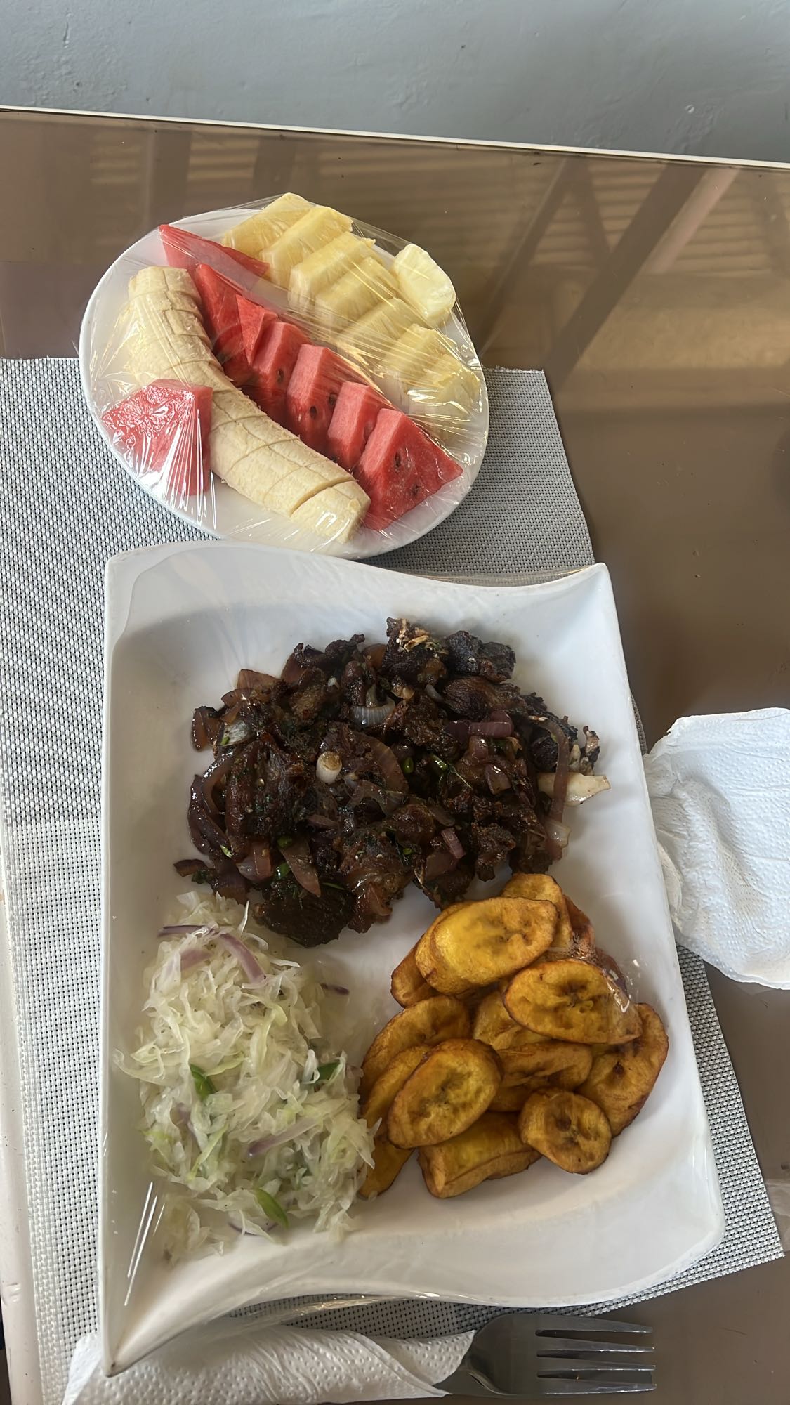 Beef, Plantain & Fruit Plate
