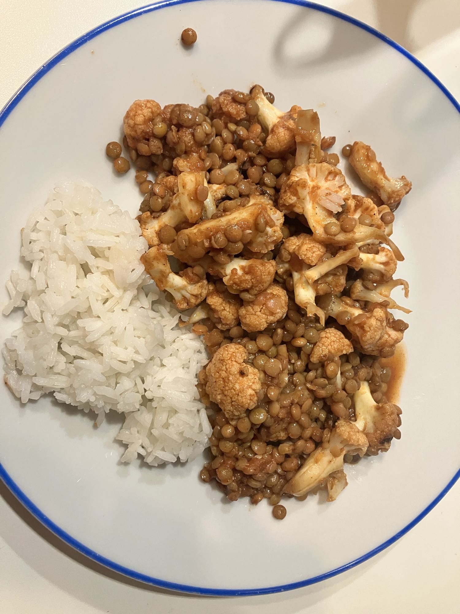 Lentilhas com arroz e couve